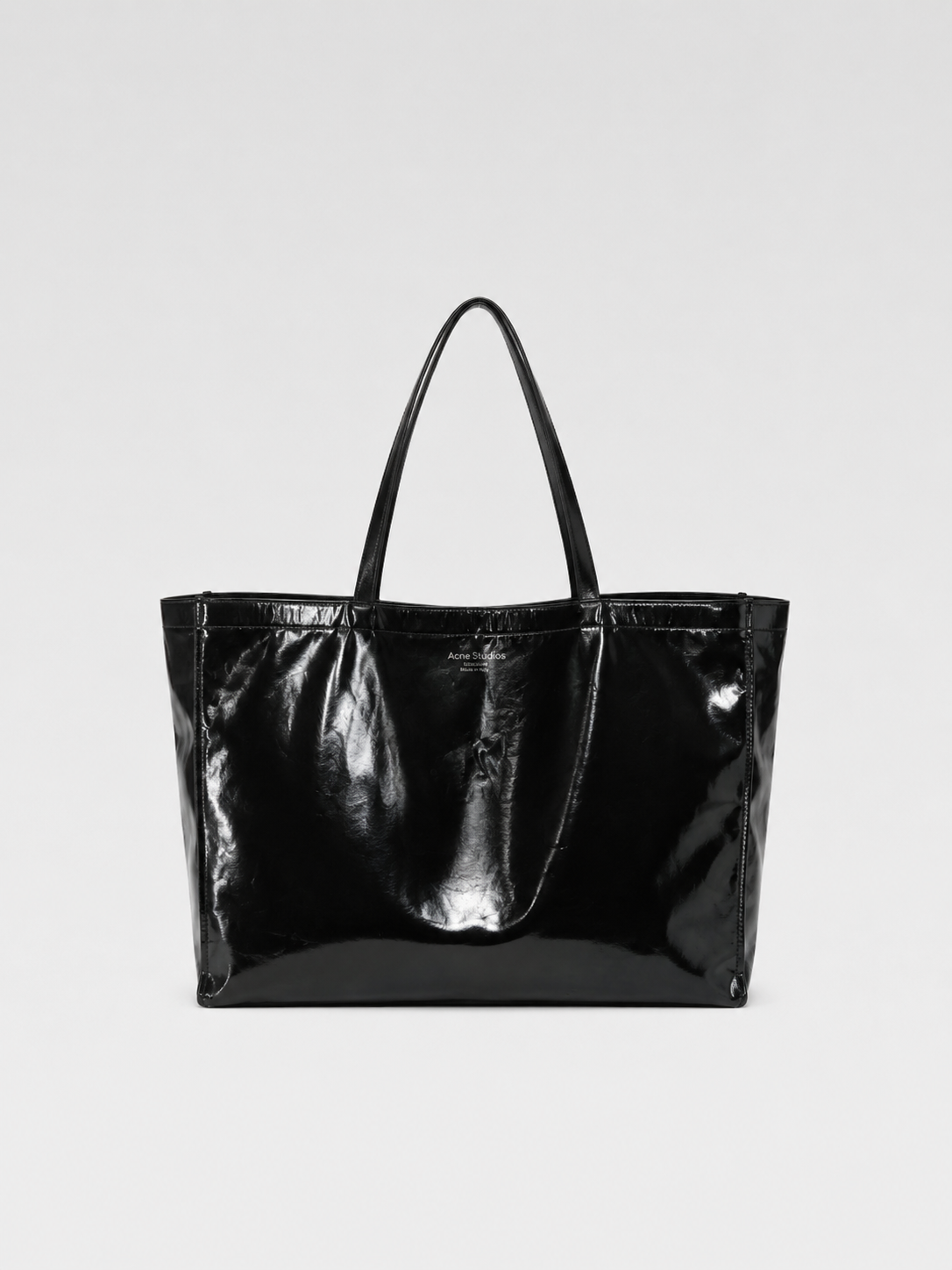 Acne Studios Large Black PVC Leather Shopping Tote Bag