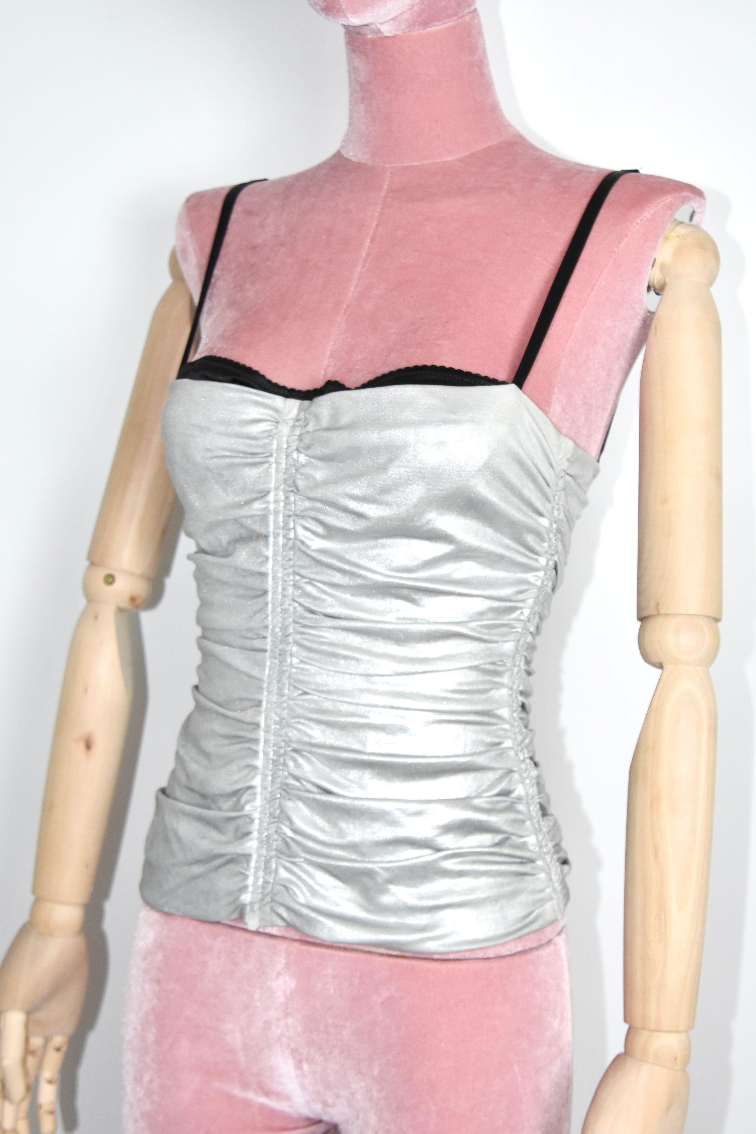 Dolce & Gabbana S/S 2003 Silver Ruched Lame Corset