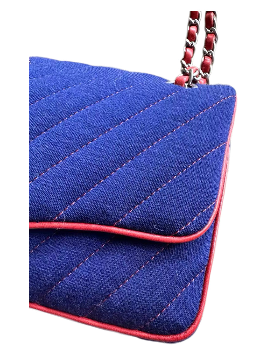 CHANEL Rare Lion Head Quilted Fabric Chain Shoulder Bag — Blue & Red