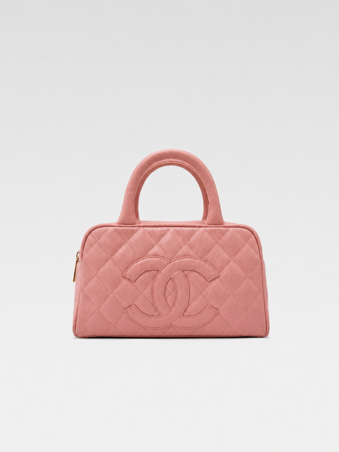 Chanel Quilted Caviar Leather Bowling Top Handle Bag – Pink CC Logo Boston Handbag