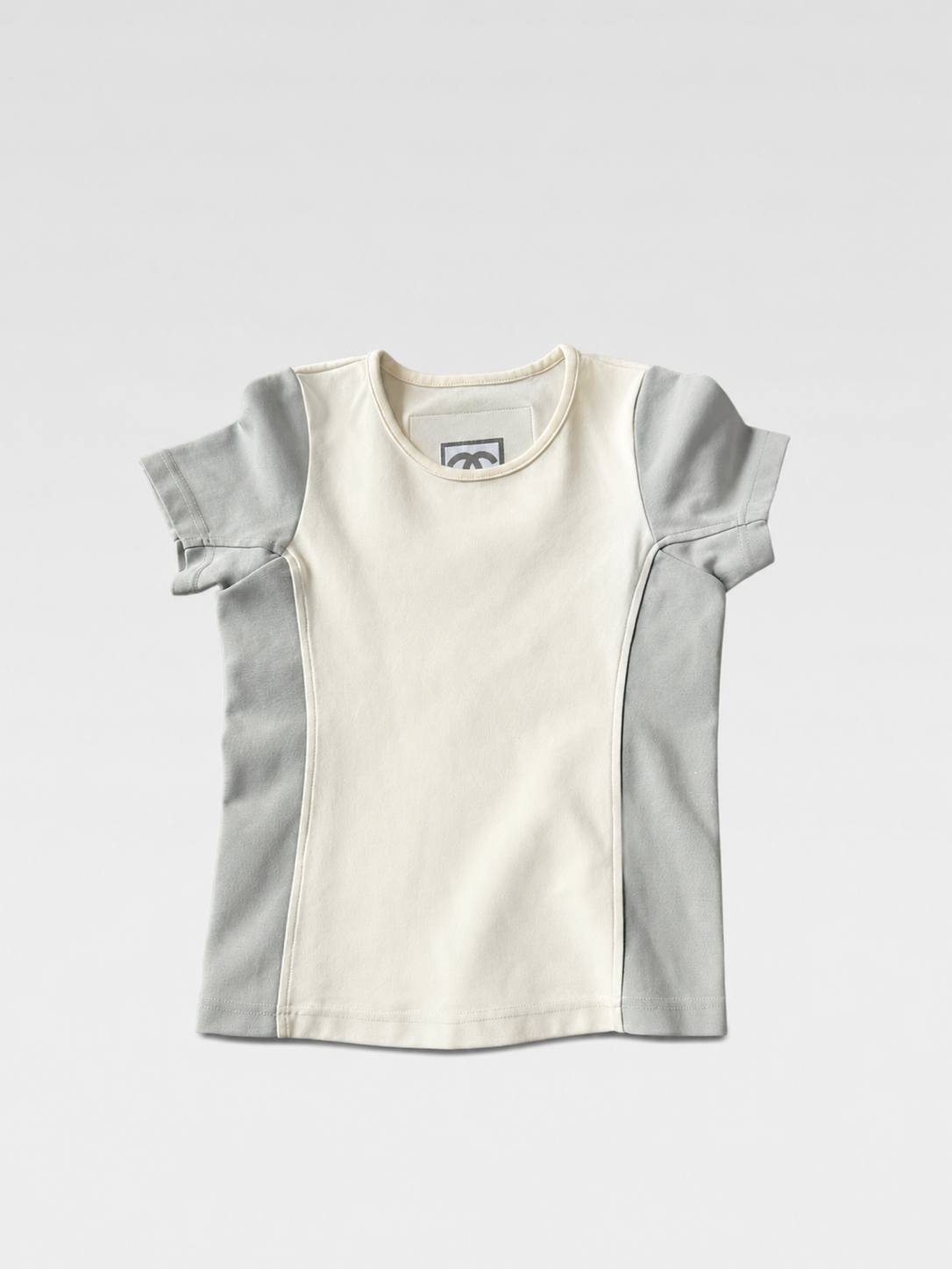Chanel Sport 2001 Grey & Ivory Panelled T-Shirt – CC Logo Patch Archive Piece