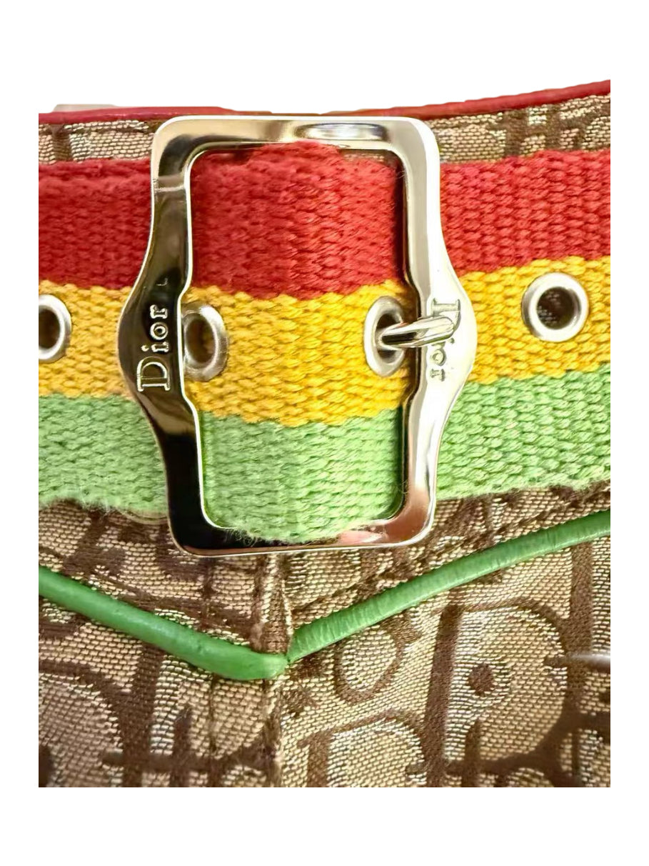 CHRISTIAN DIOR BY JOHN GALLIANO Rare Jamaica Rainbow Oblique Belt Mini Skirt