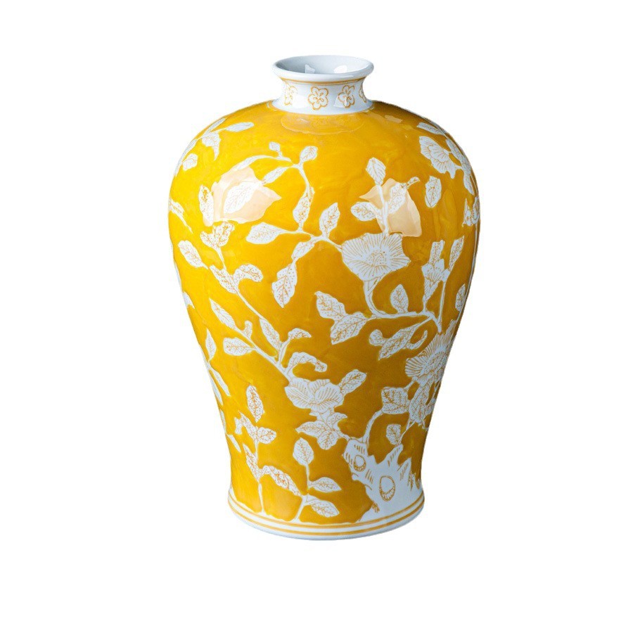 More than Just Storage“Luxurious Yellow Orchid”Fortune Ornament Entrance Living Room Vase Flower Container Prosperity Yellow New Chinese Style Ornament