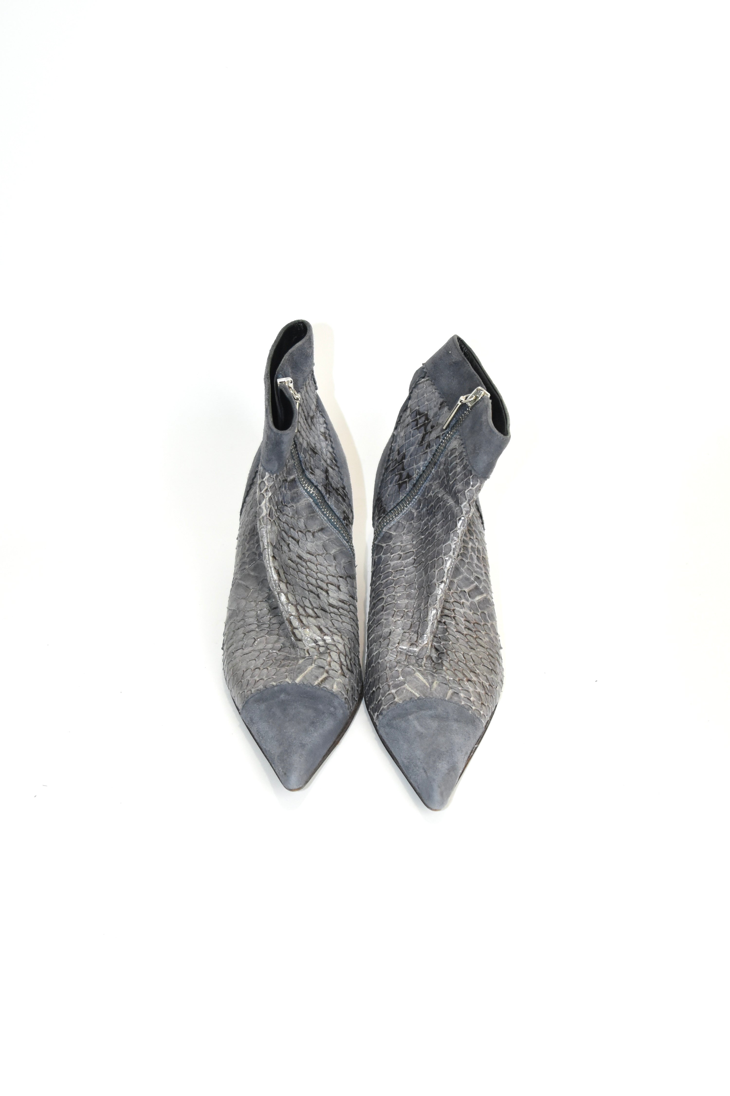 Dolce & Gabbana Misty Blue Snakeskin-Suede Kitten Heel Boots