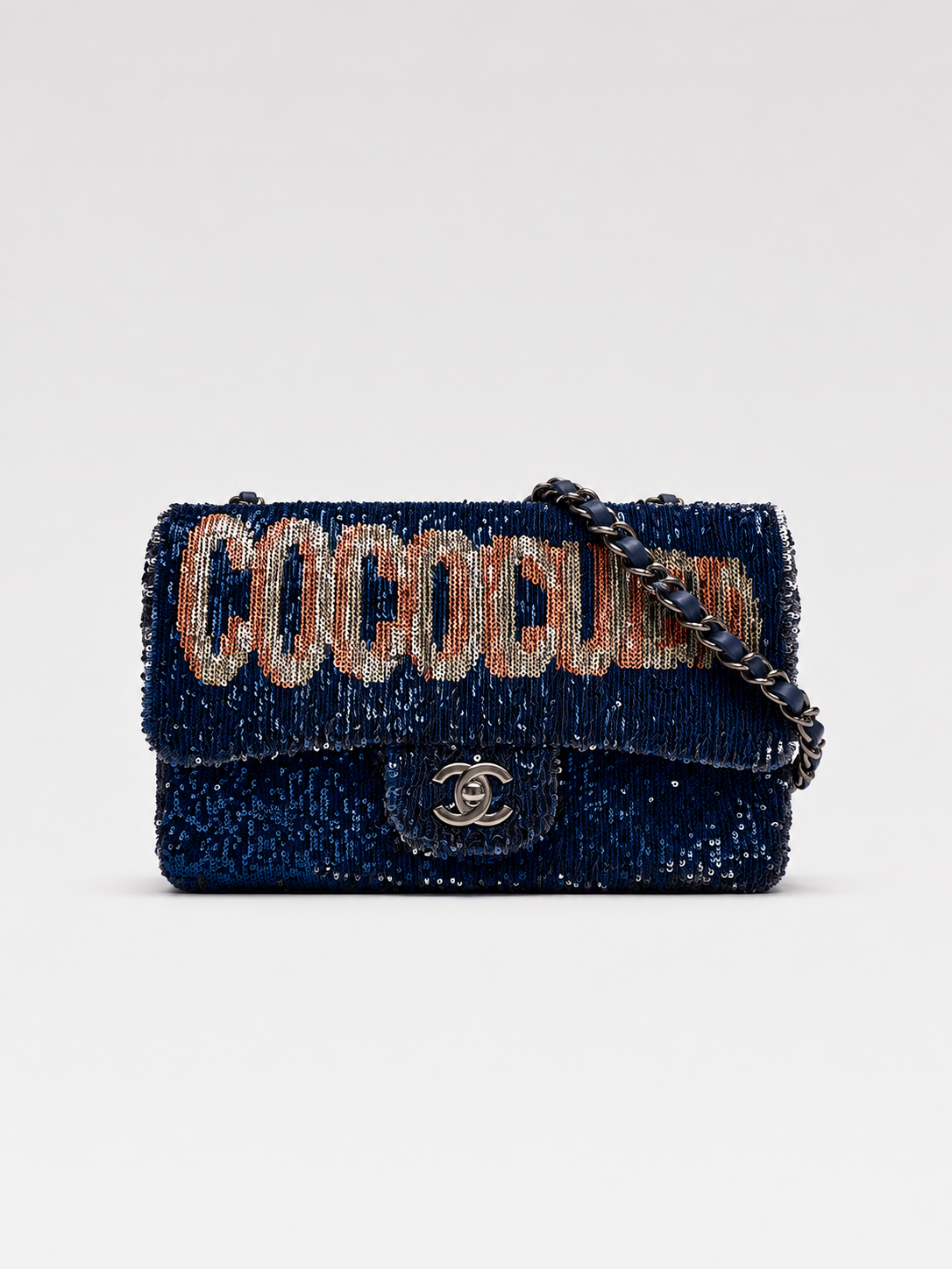 Chanel 2017 Cruise “Coco Cuba” Sequin Flap Chain Bag – Navy Blue CC Logo Evening Bag