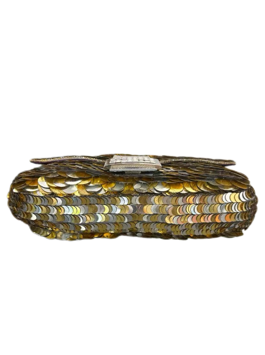 FENDI Rare Sequined Rhinestone Buckle Baguette Shoulder Bag