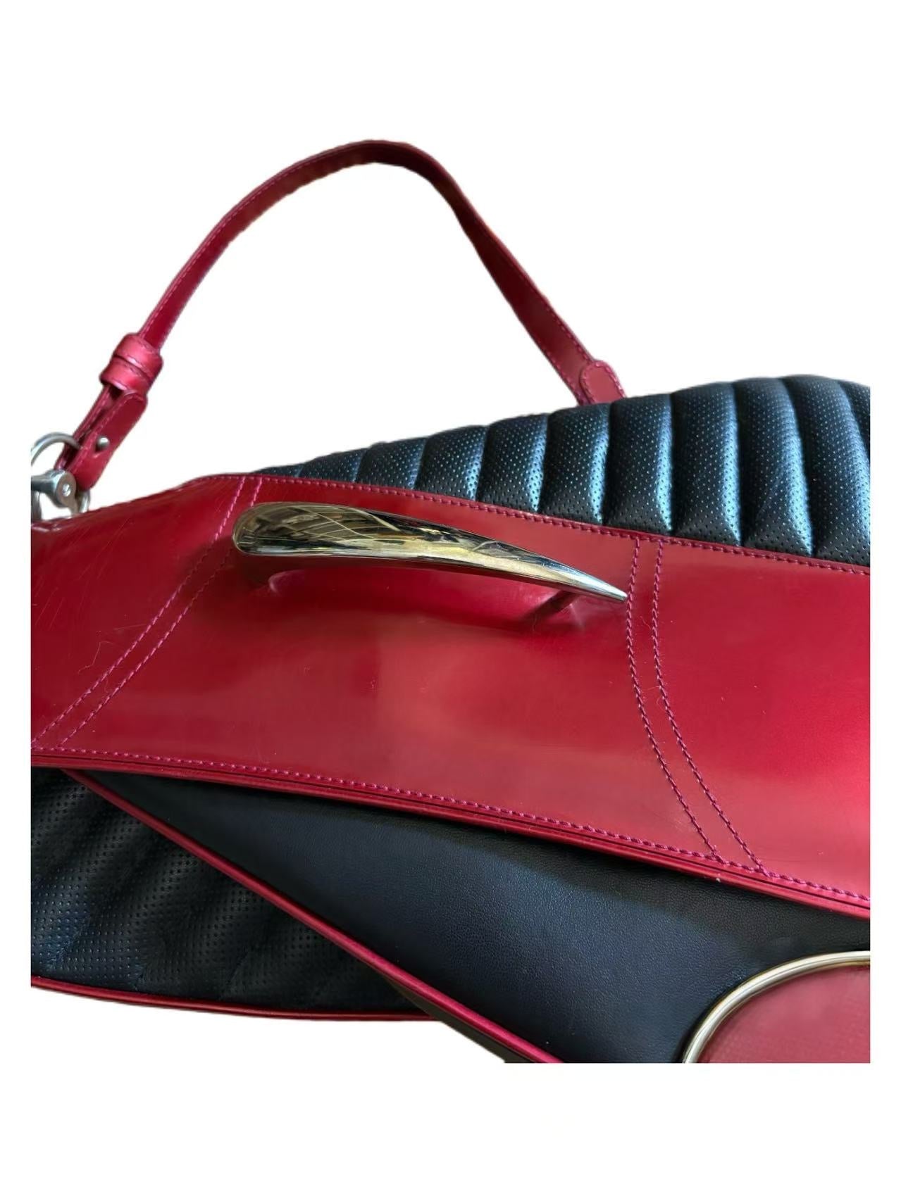 Christian Dior by John Galliano Runway Cadillac Saddle Bag in Black & Red Leather with “CHRIS·1947” Plaque