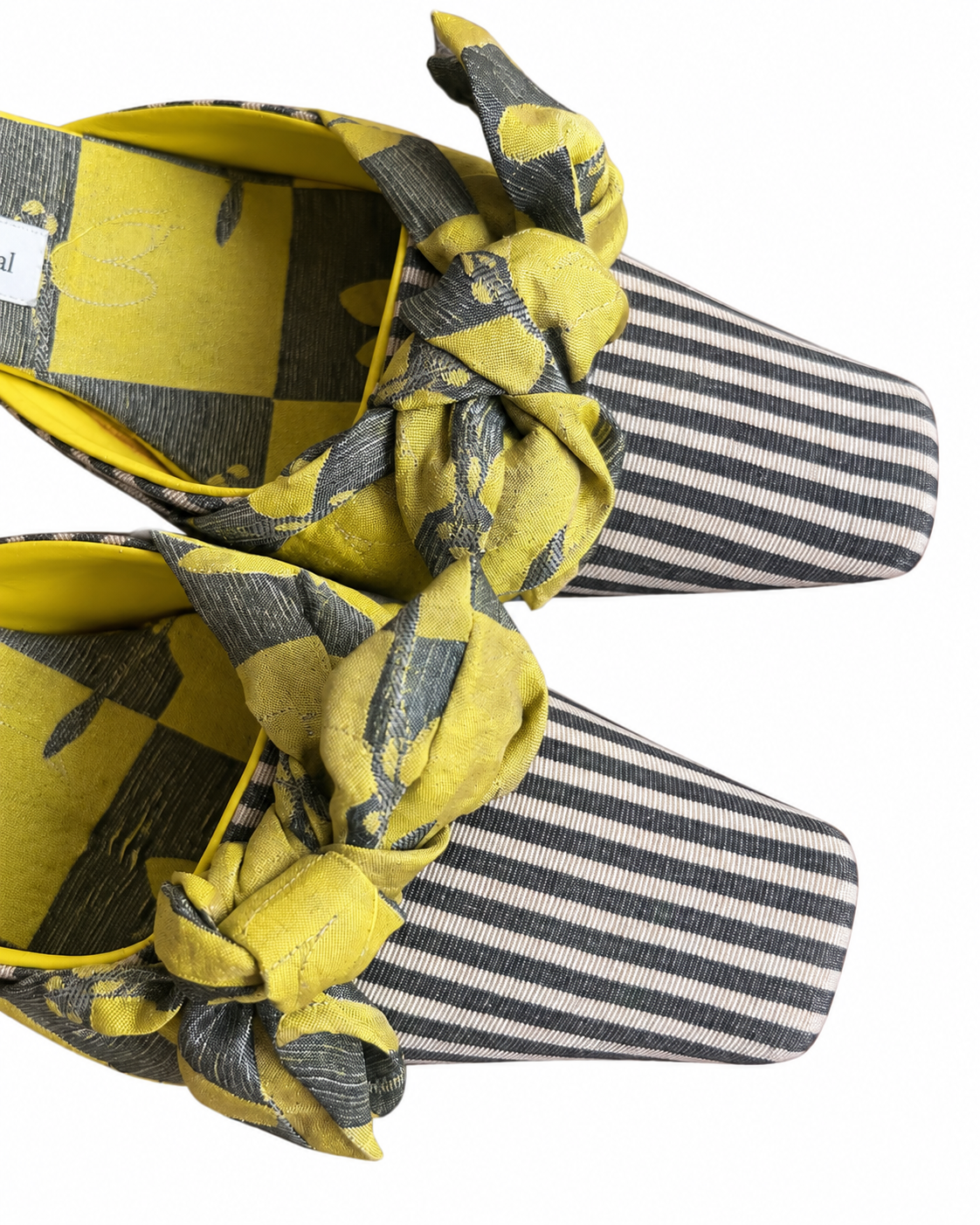 Vintage Yellow Stripe Bow Mule Heels