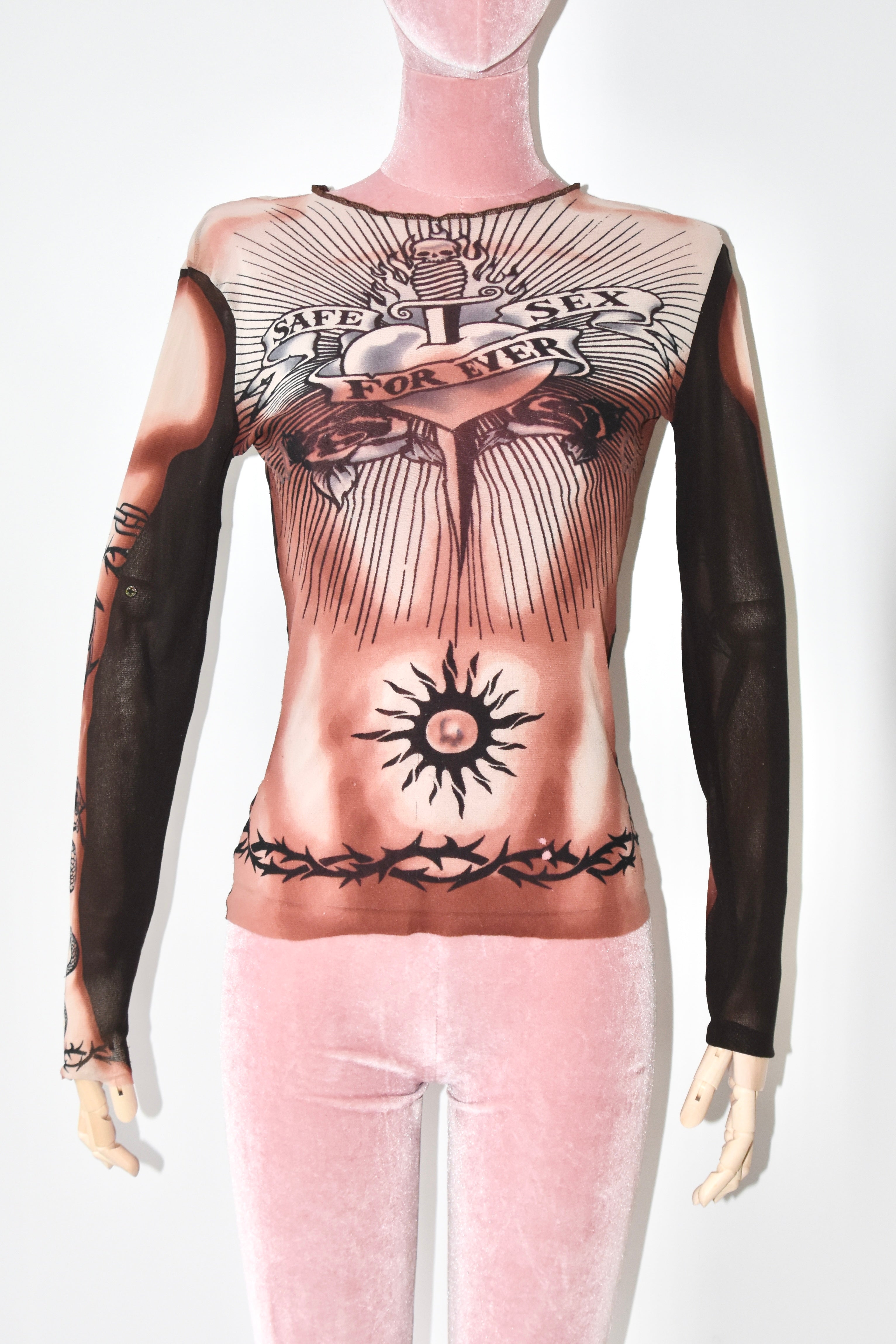 Jean Paul GAULTIER 96SS SAFE SEX タンクトップ Jean Paul Gaultier Safe Sex Forever Tattoo Mesh Tank SS1996