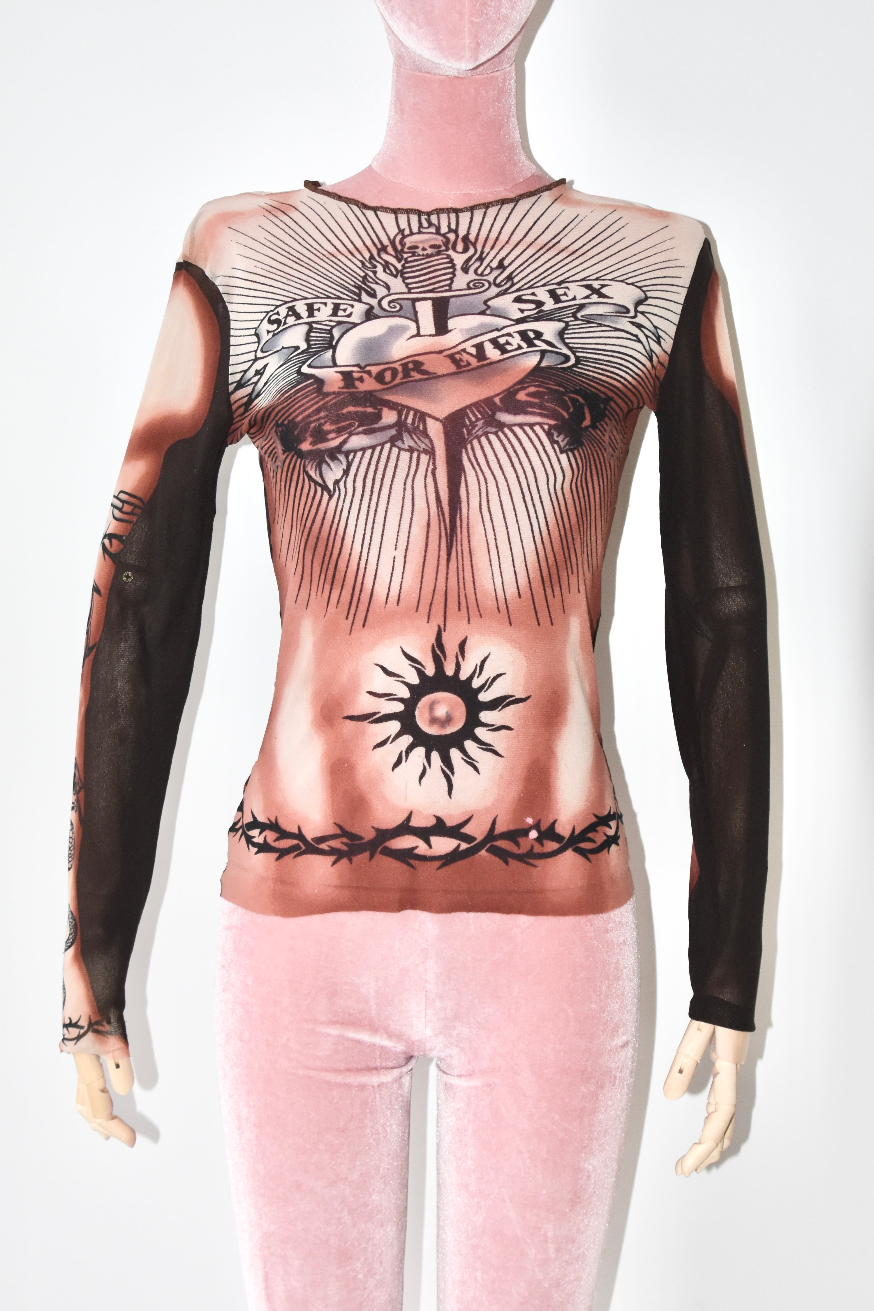 Jean Paul Gaultier S/S 1996 “Safe Sex Forever” Dragon Tattoo Mesh Top