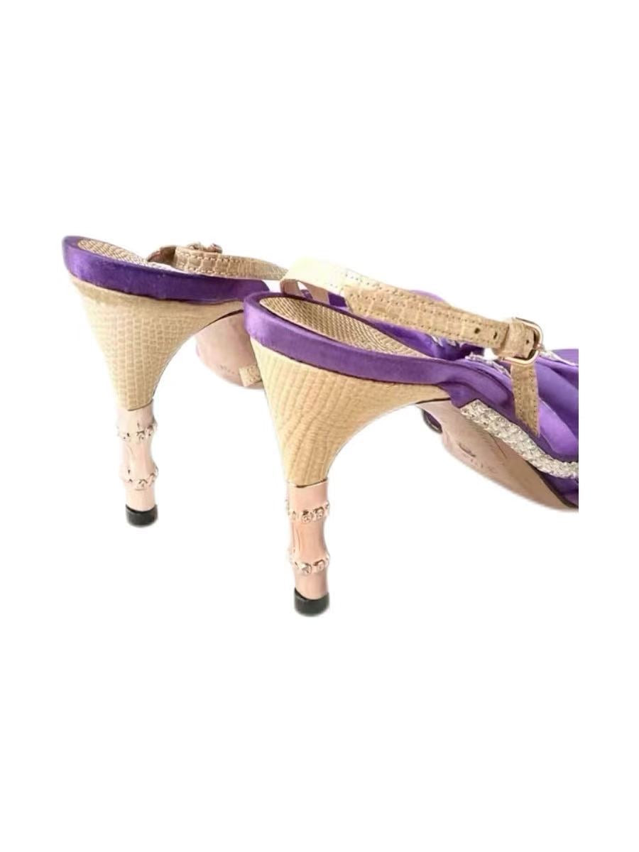Gucci by Tom Ford 2004 Purple Silk Crystal-Embellished Heeled Sandals