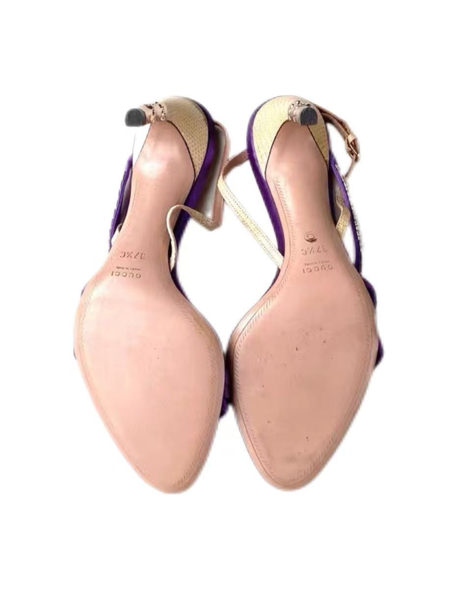 Gucci by Tom Ford 2004 Purple Silk Crystal-Embellished Heeled Sandals