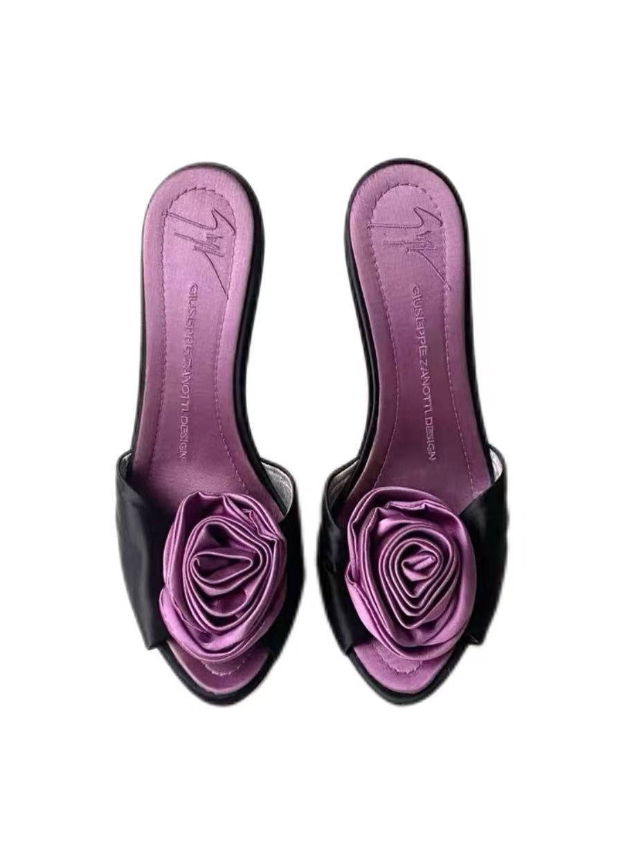 Giuseppe Zanotti Purple Satin Rosette Platform Mule Heels 11cm