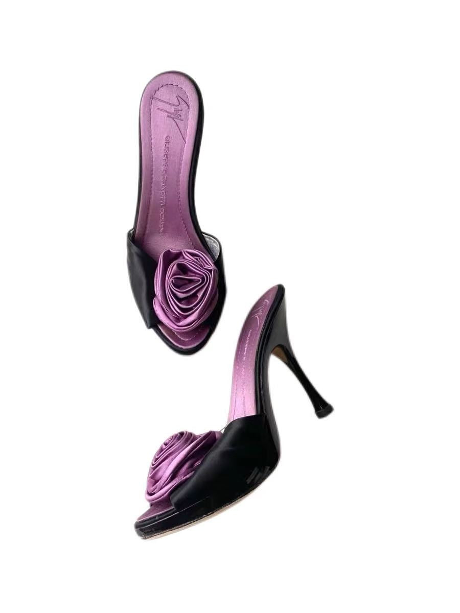 Giuseppe Zanotti Purple Satin Rosette Platform Mule Heels 11cm