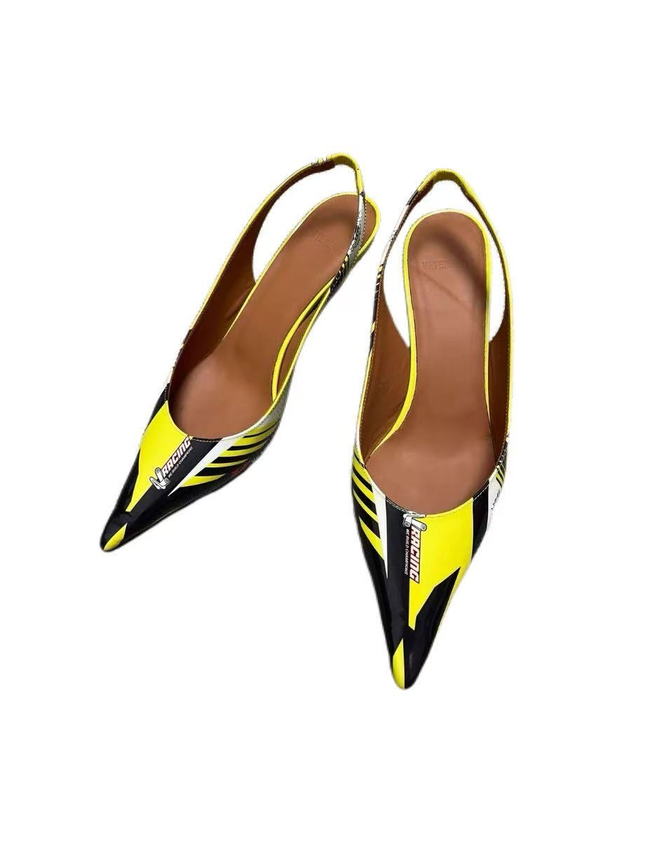 Vetements Racing Graphic Slingback Kitten Heels