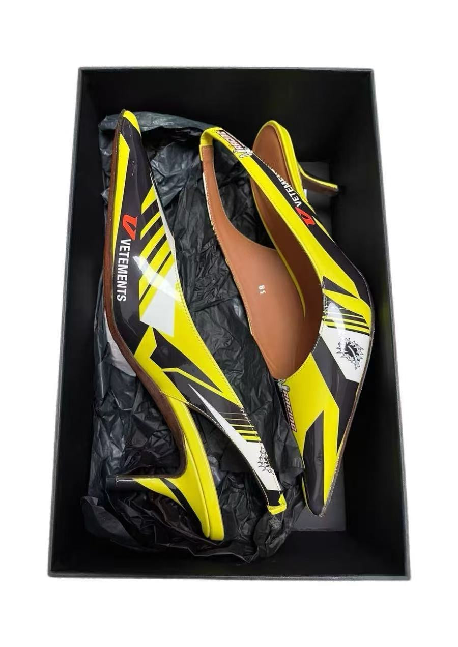 Vetements Racing Graphic Slingback Kitten Heels