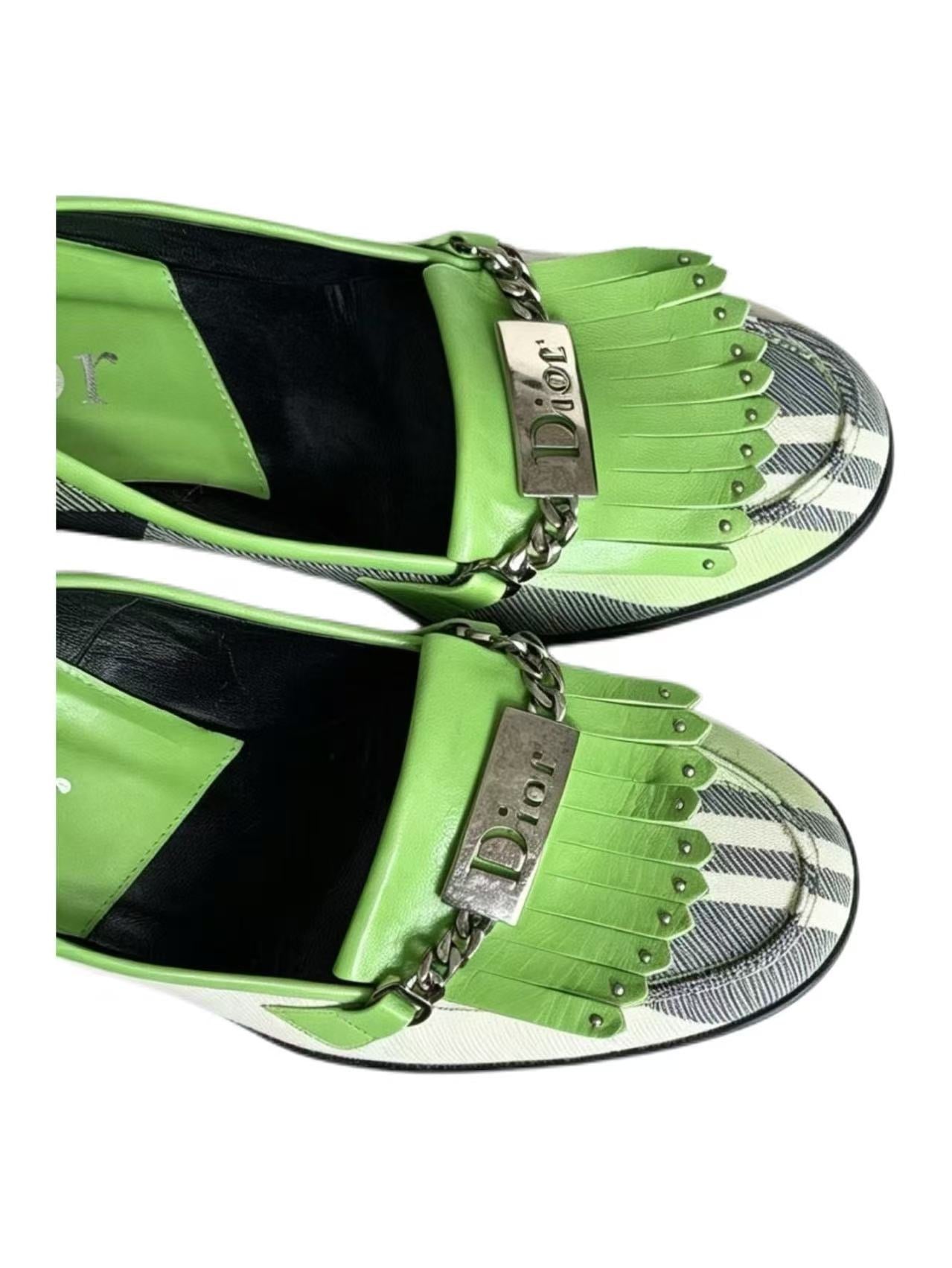 Christian Dior by John Galliano Punk Check Leather Fringe Pumps