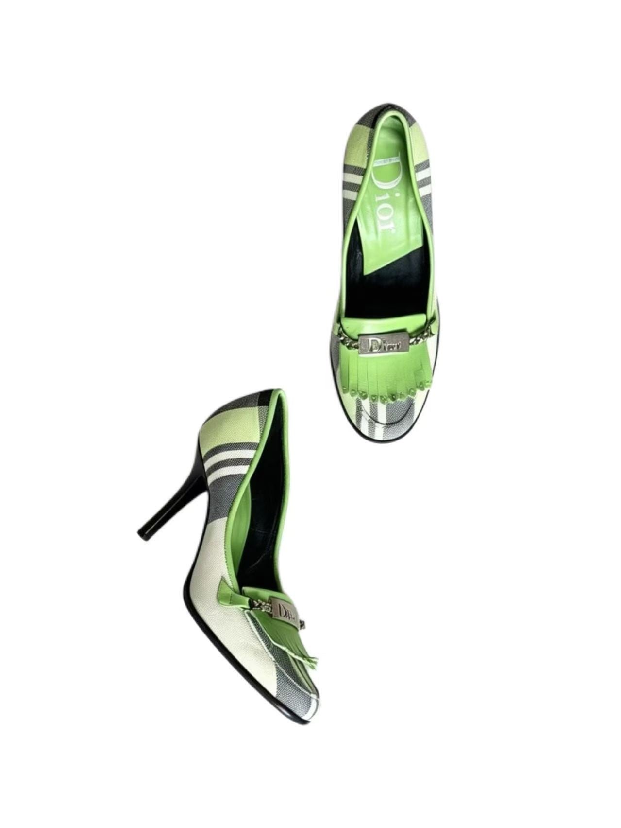 Christian Dior by John Galliano Punk Check Leather Fringe Pumps