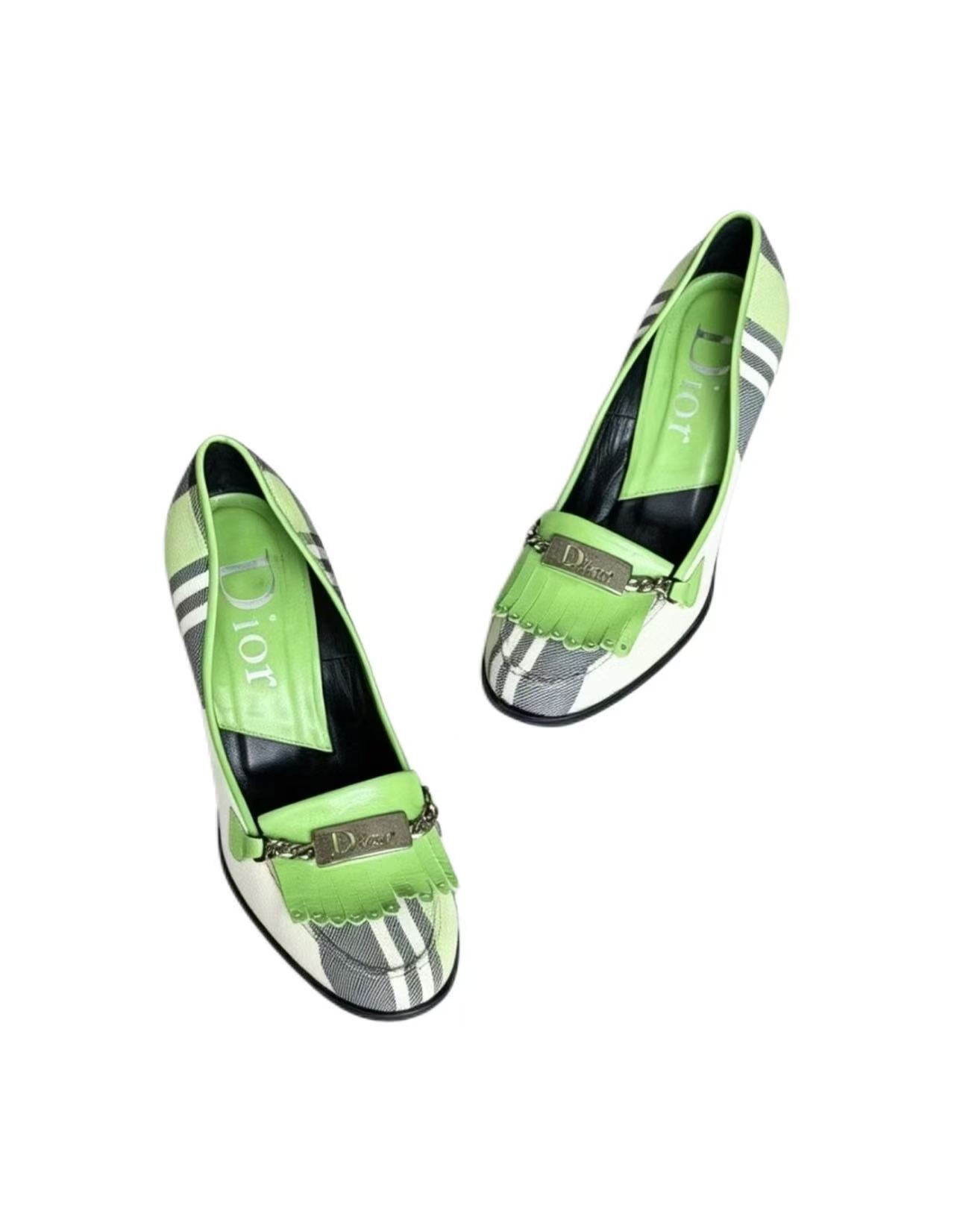 Christian Dior by John Galliano Punk Check Leather Fringe Pumps
