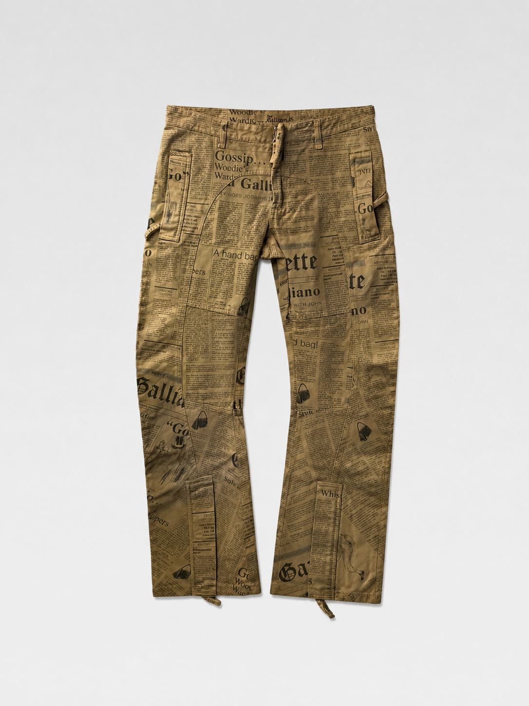 John Galliano 2005FW Newspaper Print Pants Cotton Archive Rare Runway Style Piece