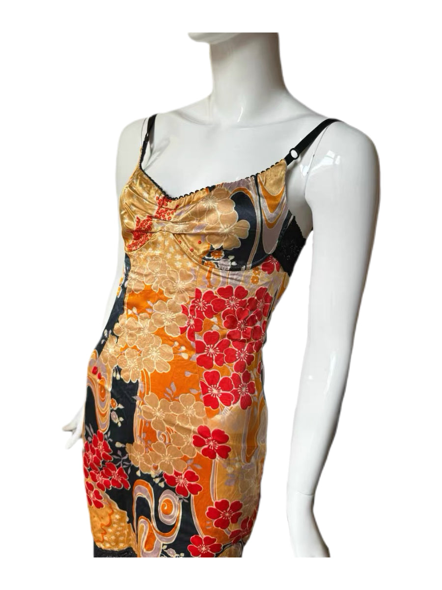 Dolce & Gabbana Y2K Runway Silk Oriental Print Lace Slip Dress – Rare Archive Corset Mini Dress