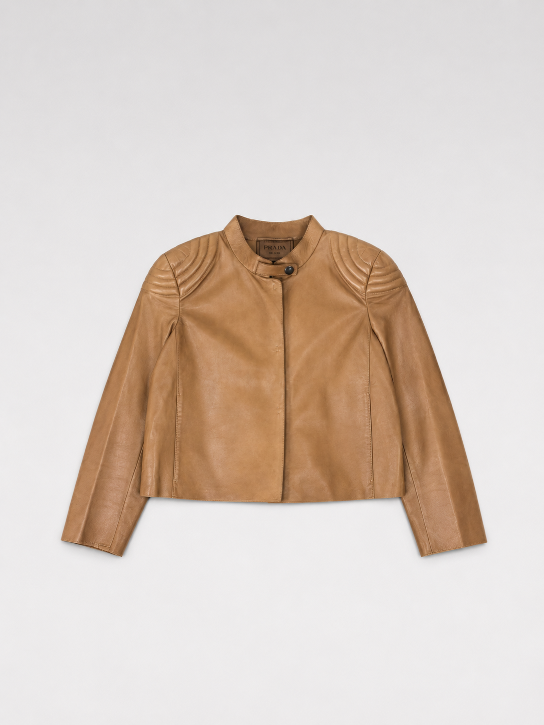 Prada Milano Brown Lambskin Cropped Leather Jacket – Minimalist Vintage Prada Motorcycle Style Jacket