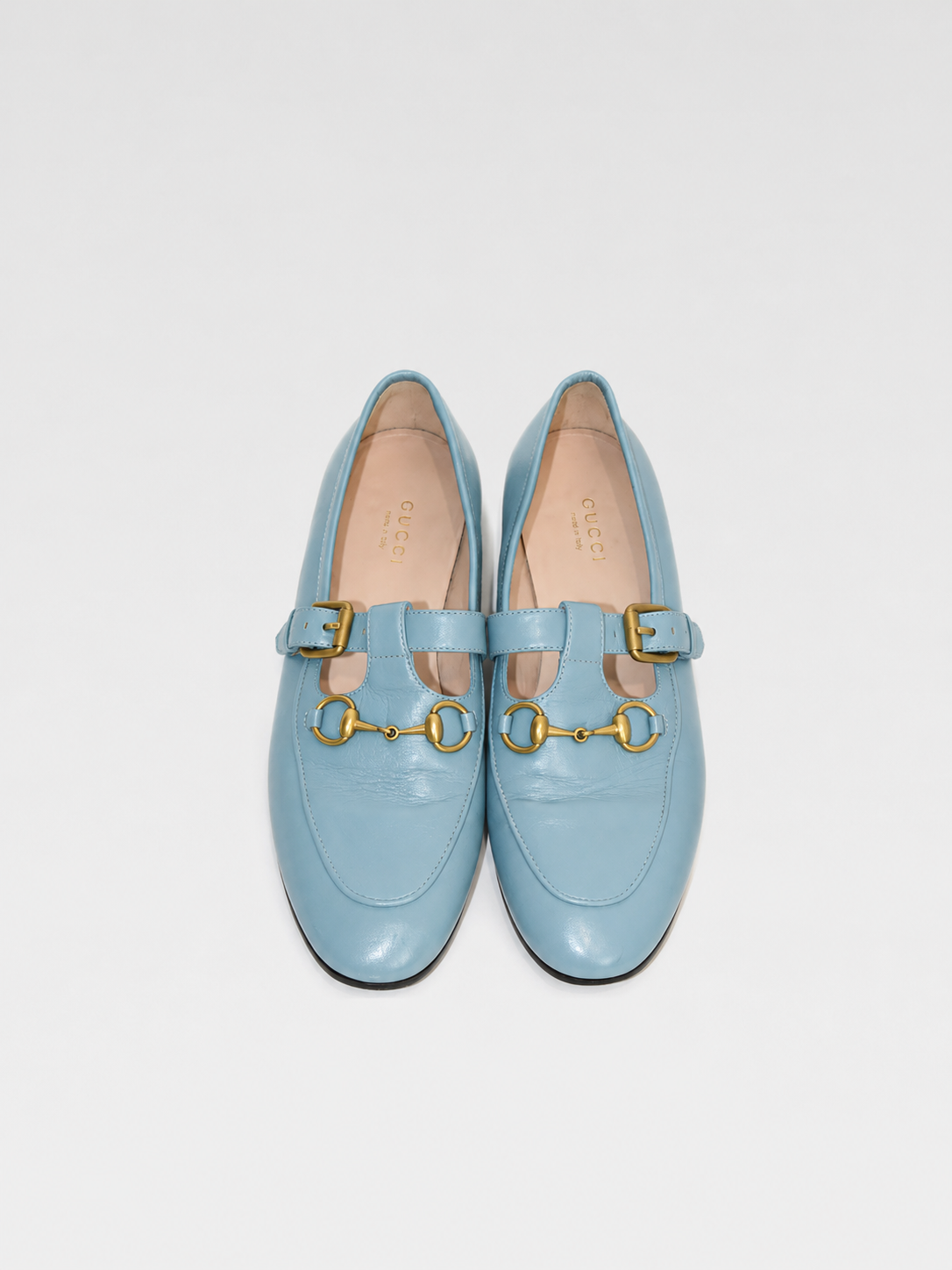 GUCCI Sky-Blue Leather Mary Jane Horsebit Loafers