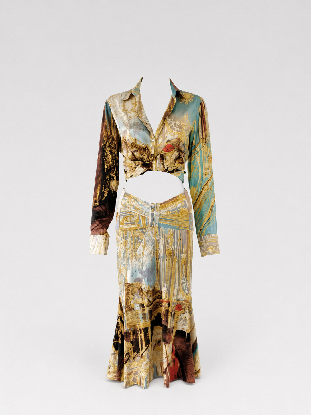 Roberto Cavalli S/S 2003 Baroque Silk Corset Lace-Up Skirt Set Runway Archive – Ultra Rare Museum-Level Piece