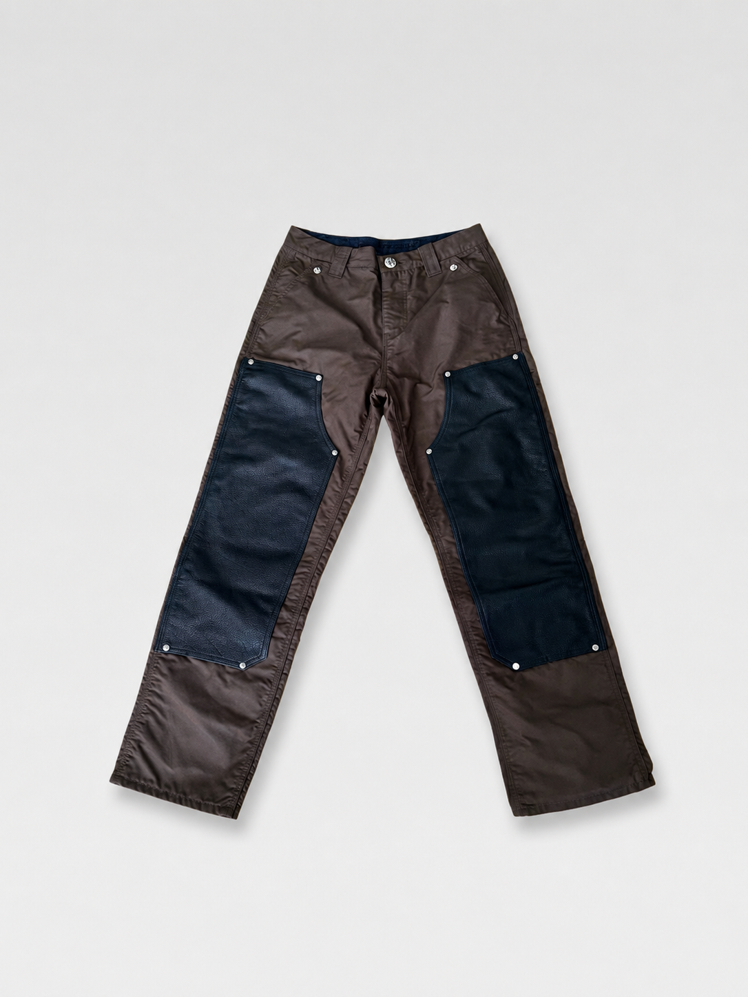 Chrome Hearts Women’s Brown Leather Panel Carpenter Pants – Rare Pink Cross Patch Archive Piece