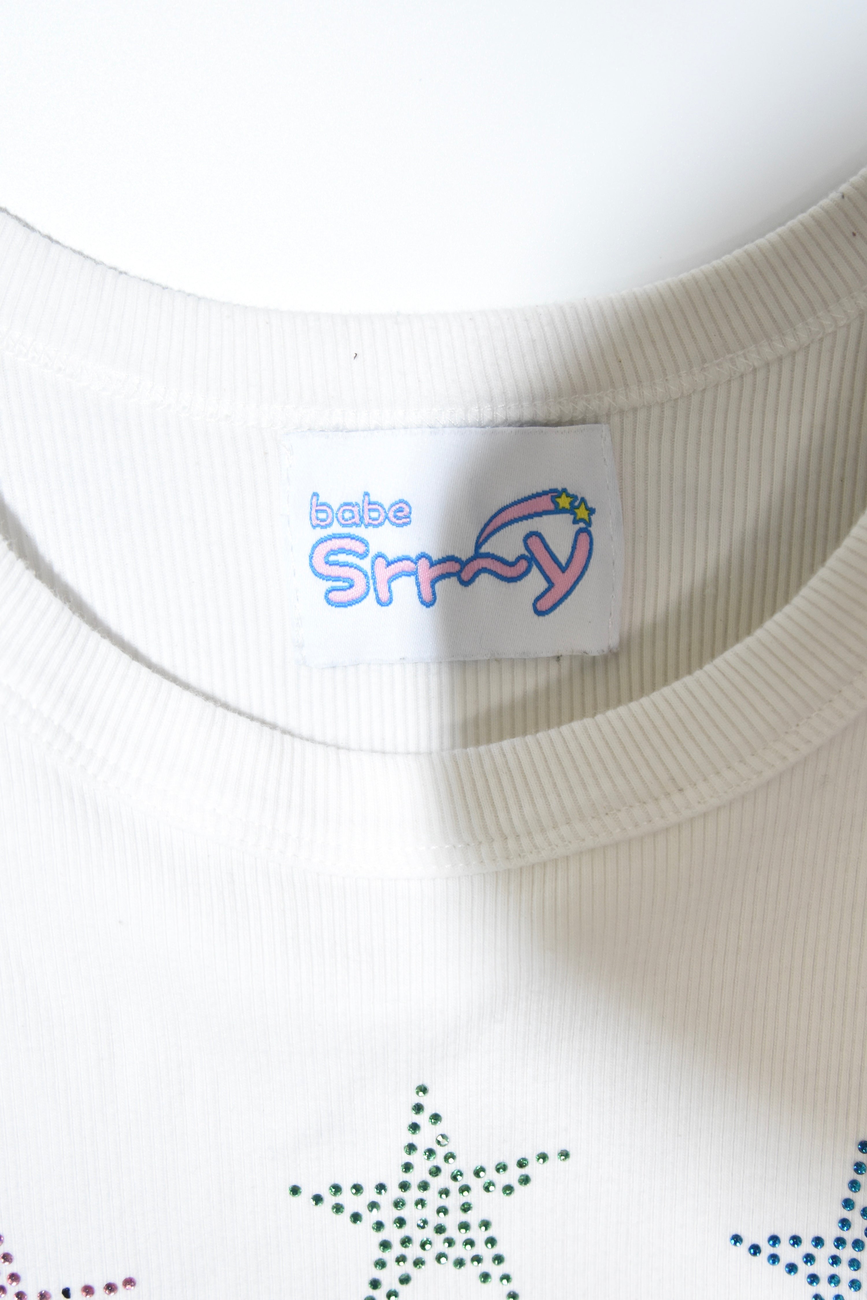 SorryBabe White Rhinestone Star Tank Top Y2K Sparkle Ribbed Vest