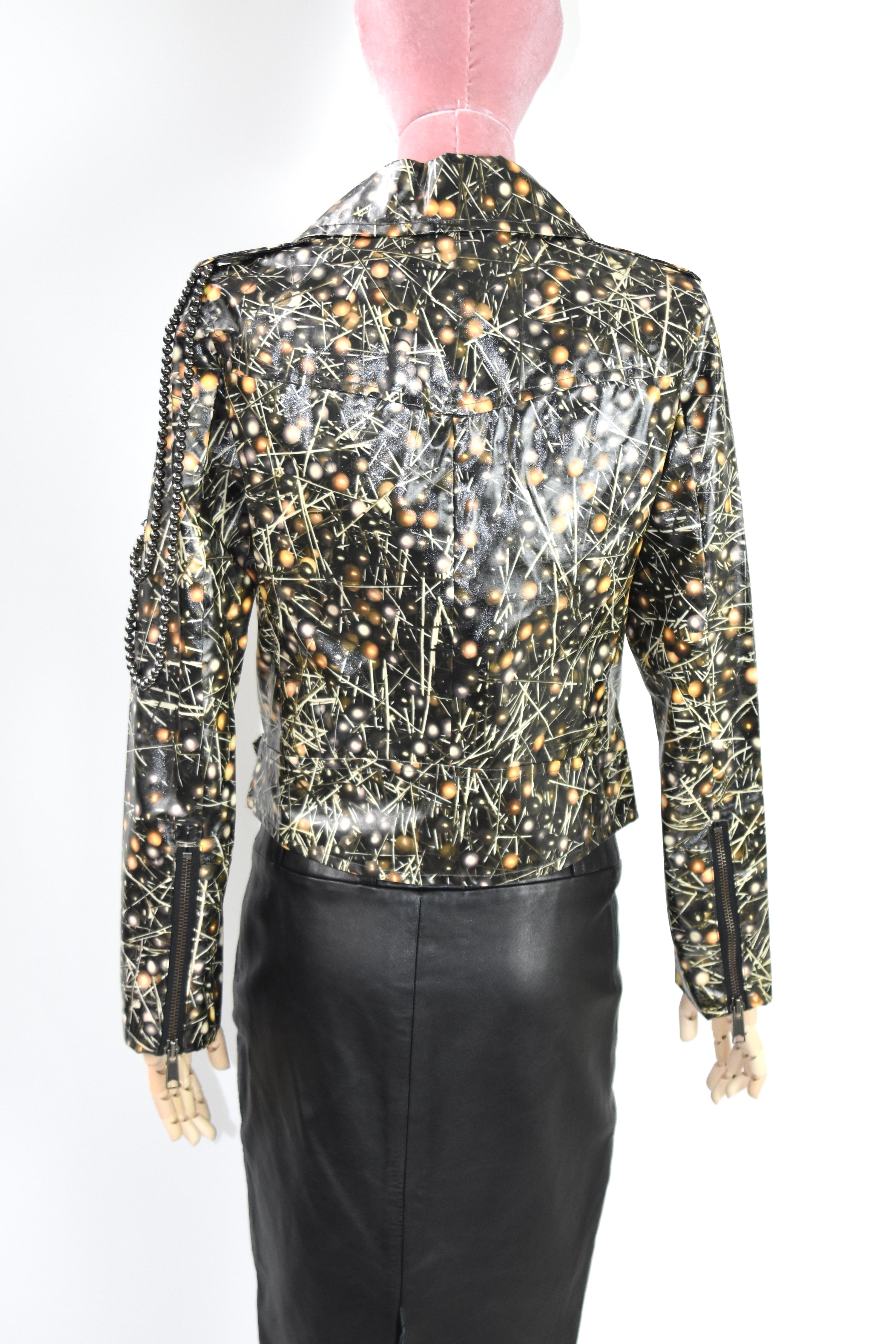 Jean Paul Gaultier for Sept Premières “Abstract Atomic Print” Moto Jacket – Women’s Size 38 (Brand New)