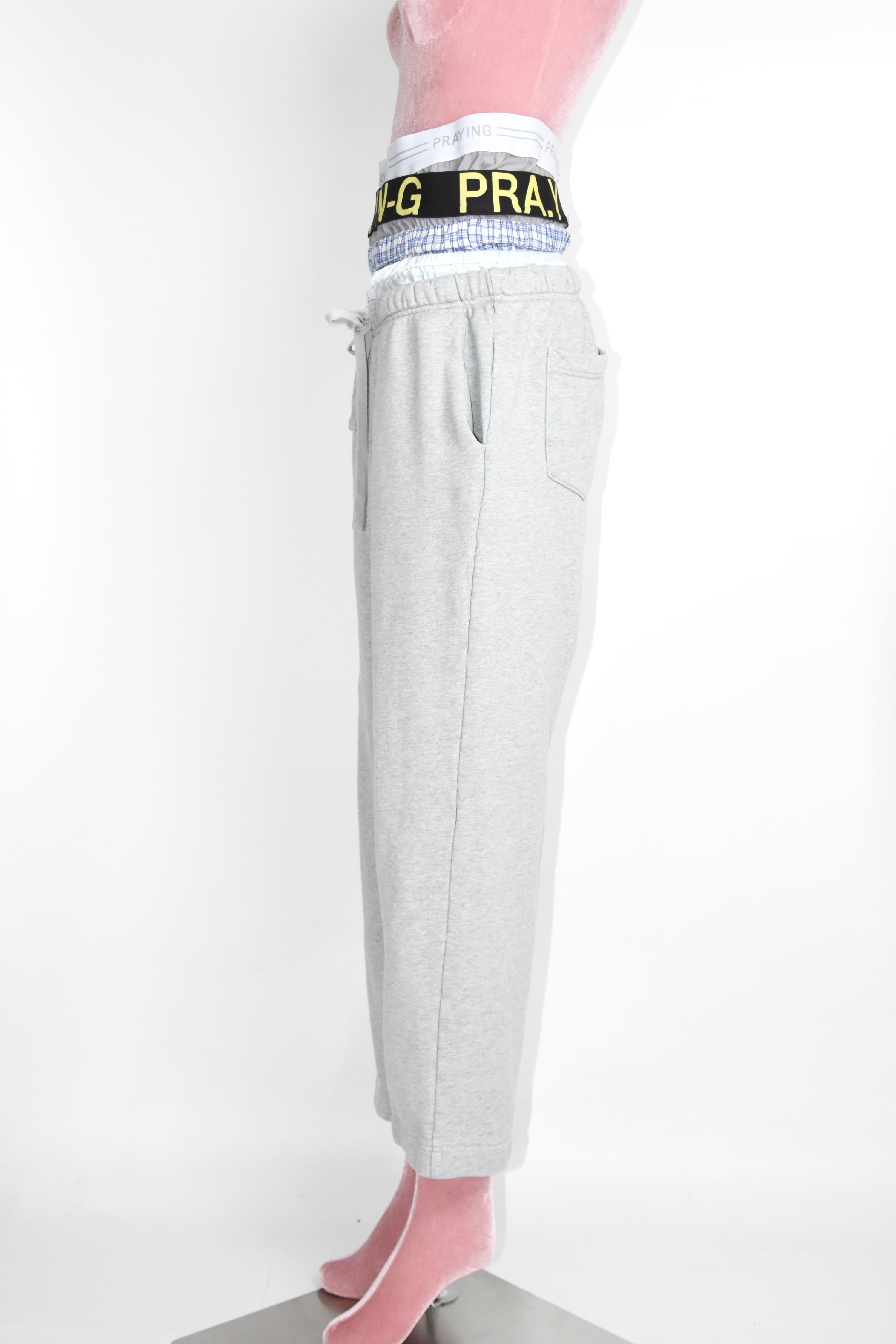 Praying Layered Waist Sweatpants – Triple Waistband Grey Cotton Joggers