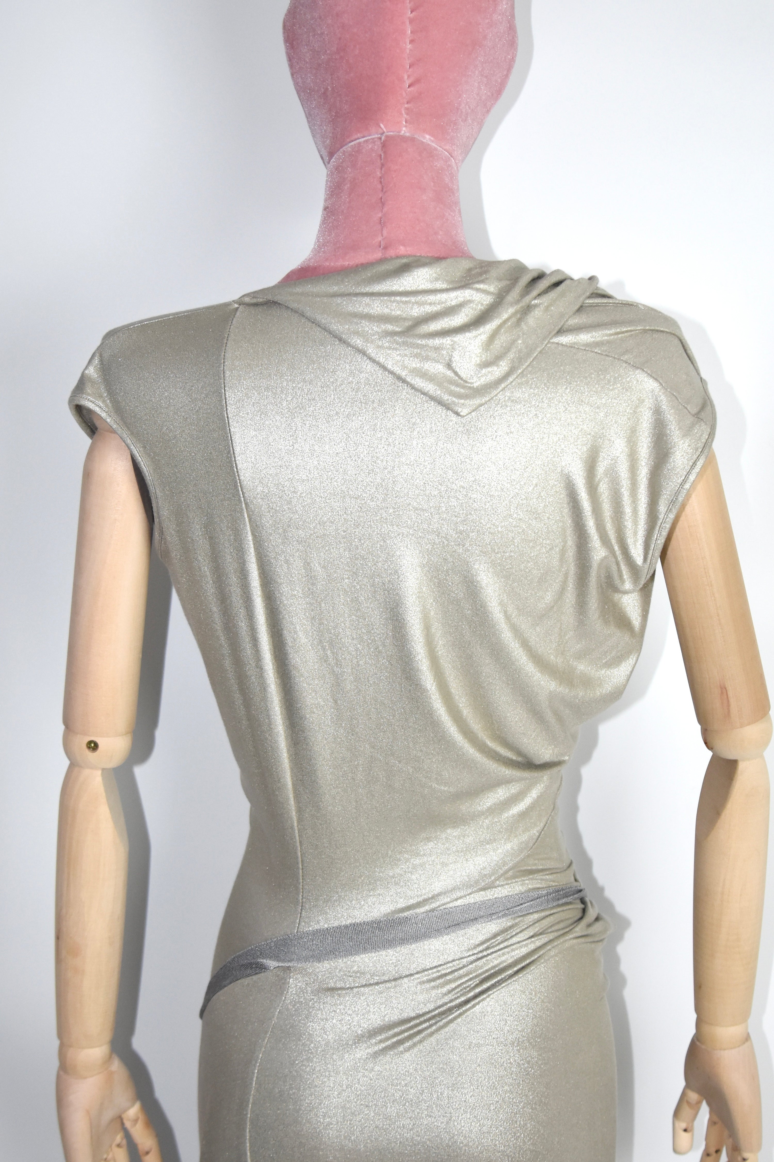 Vivienne Westwood Anglomania Draped Metallic Gold Asymmetric Dress – Italian Made Sculptural Archive Piece