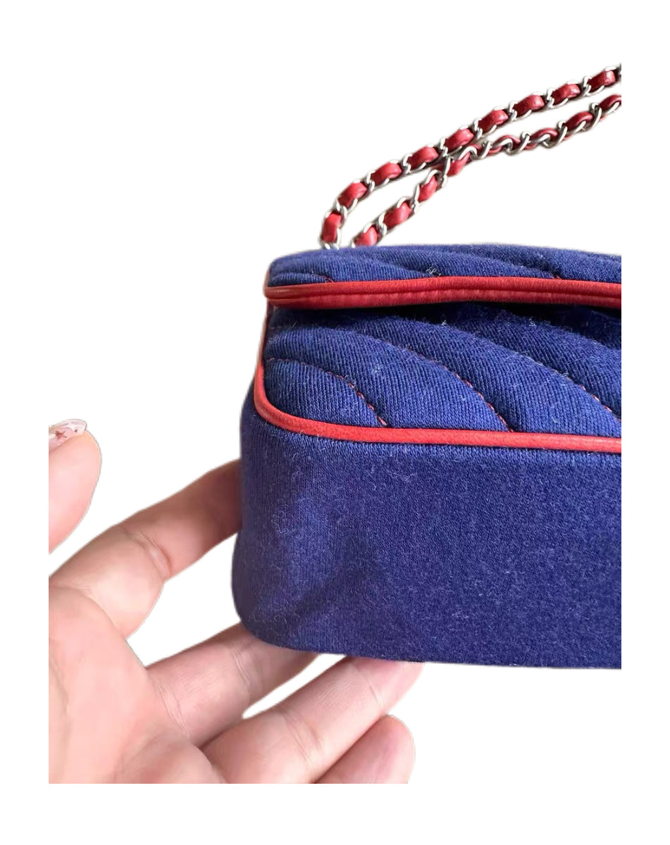 CHANEL Rare Lion Head Quilted Fabric Chain Shoulder Bag — Blue & Red