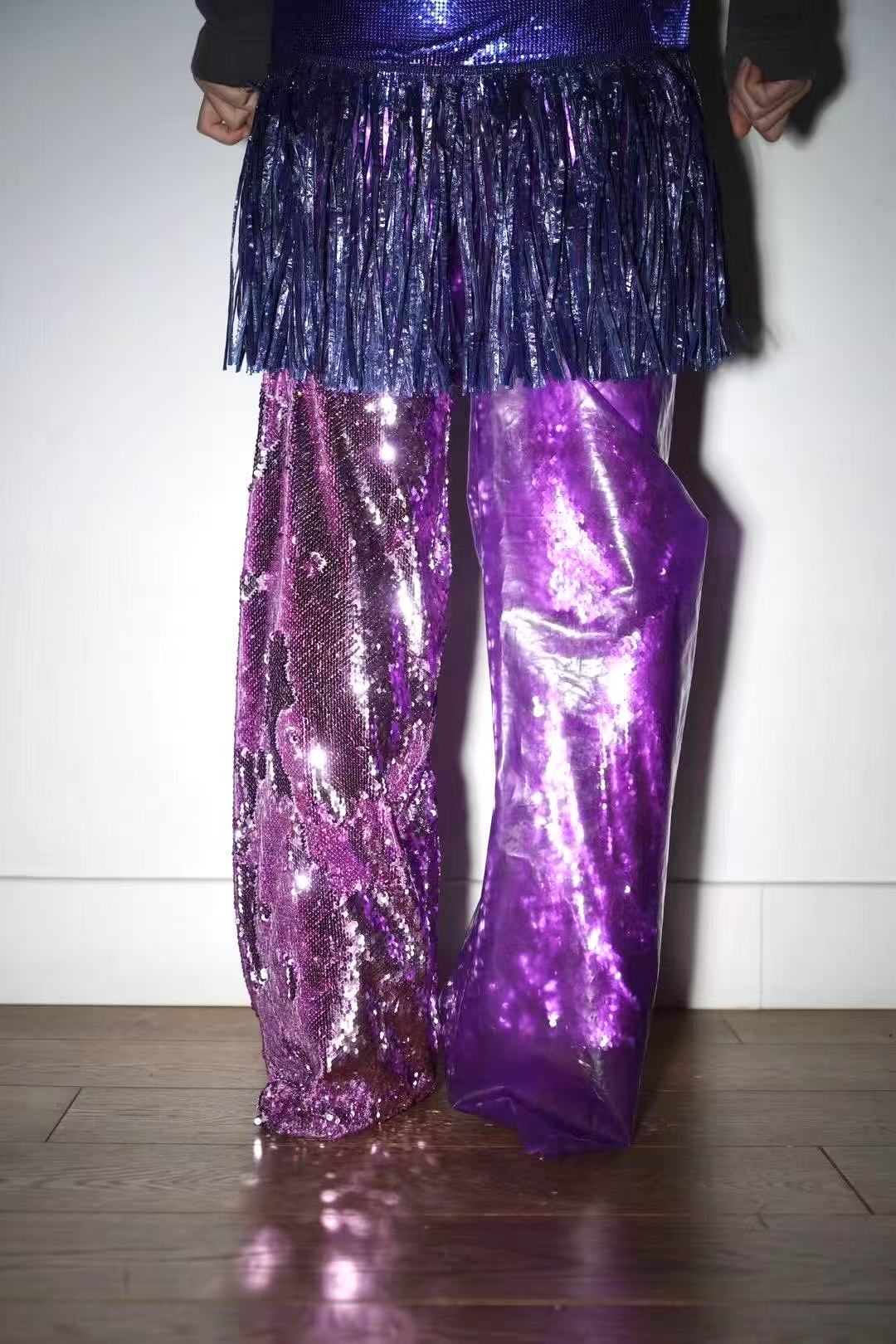 YAONOVA Iridescent Sequin PVC Trousers