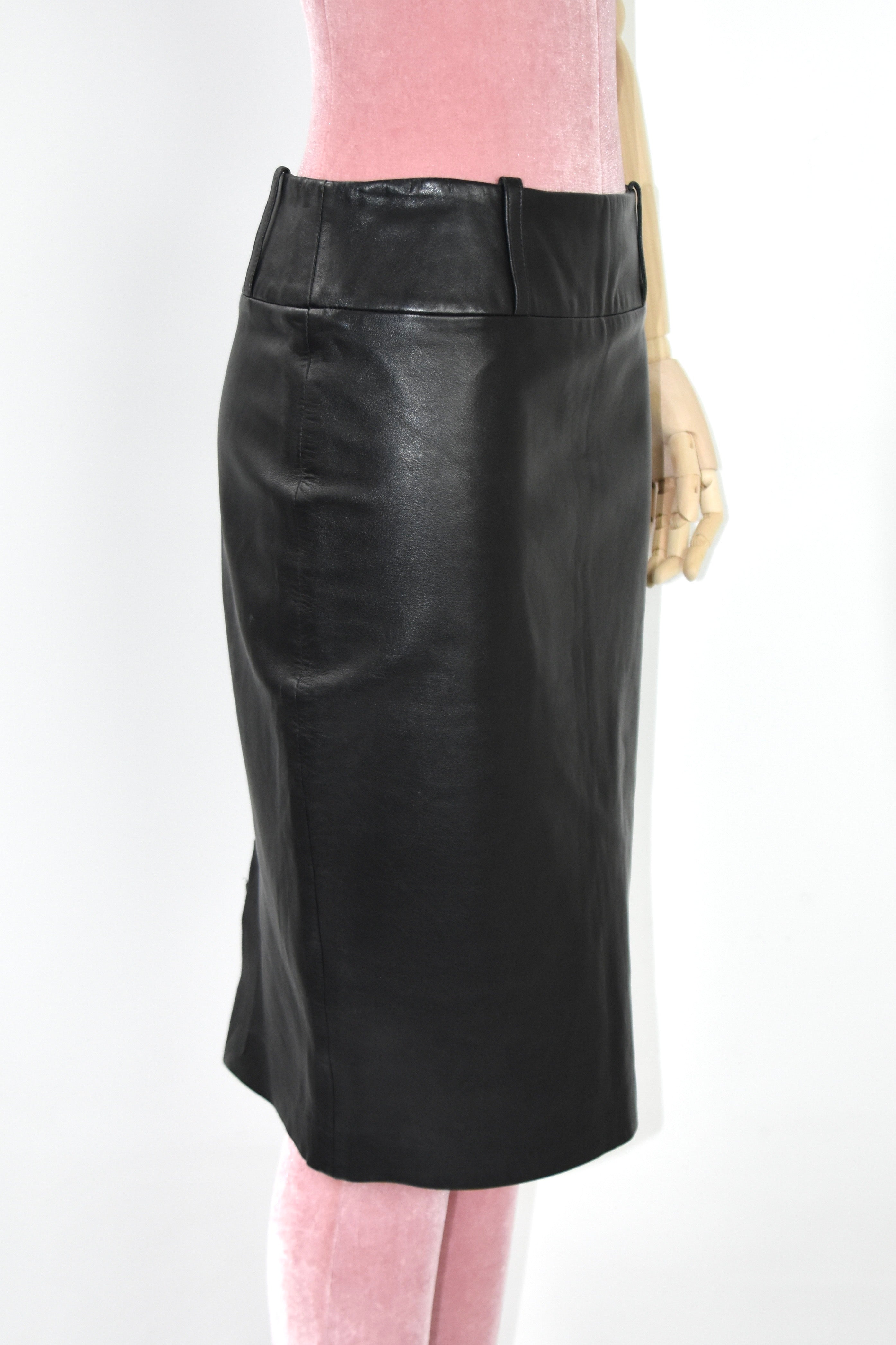 D&G Black Leather Pencil Skirt