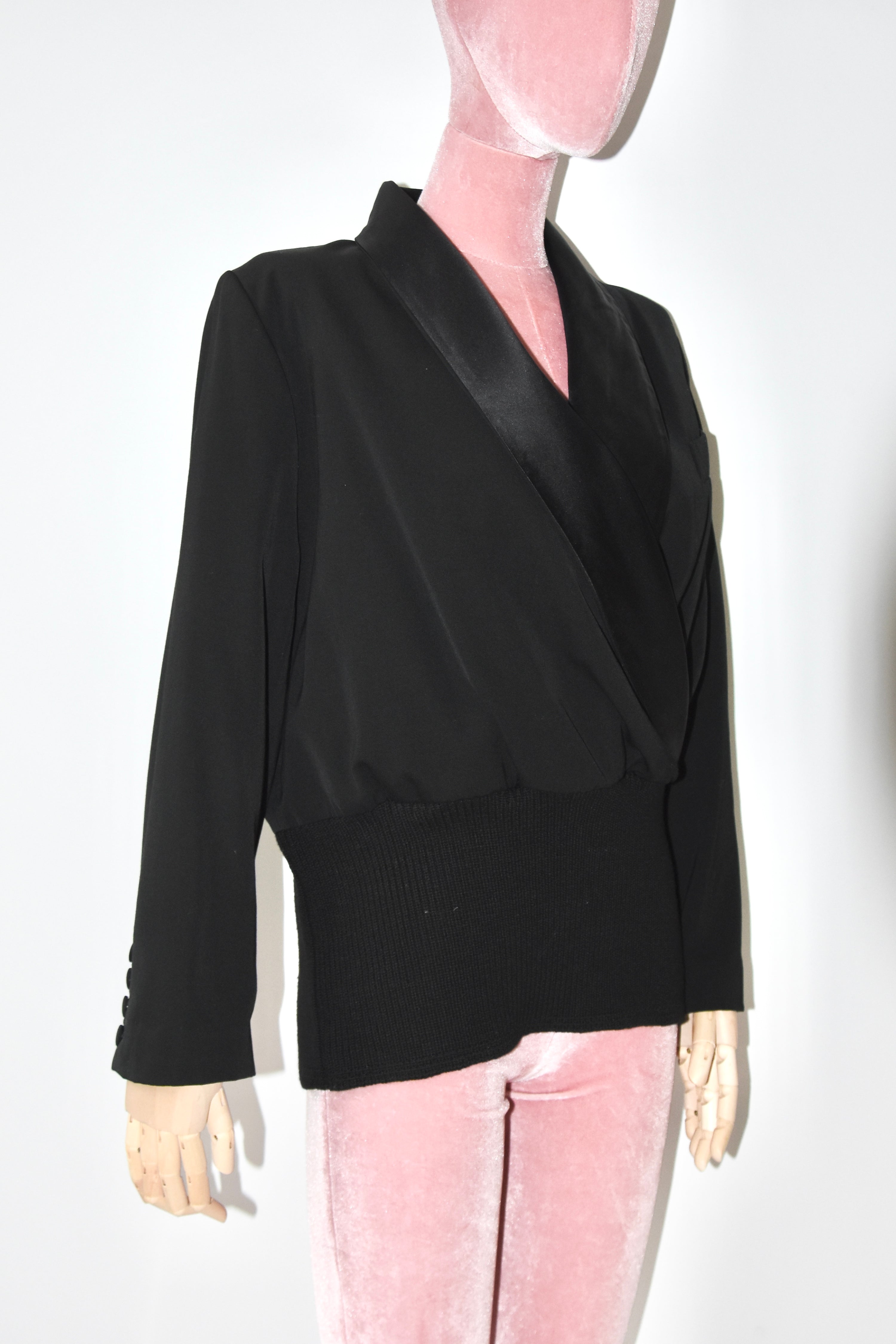 Jean Paul Gaultier Draped Silk Collar Knit-Hem Jacket