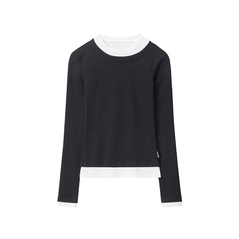 Color Block Trim Round Neck Long Sleeve T Women's New Slim Fit Shirt ins