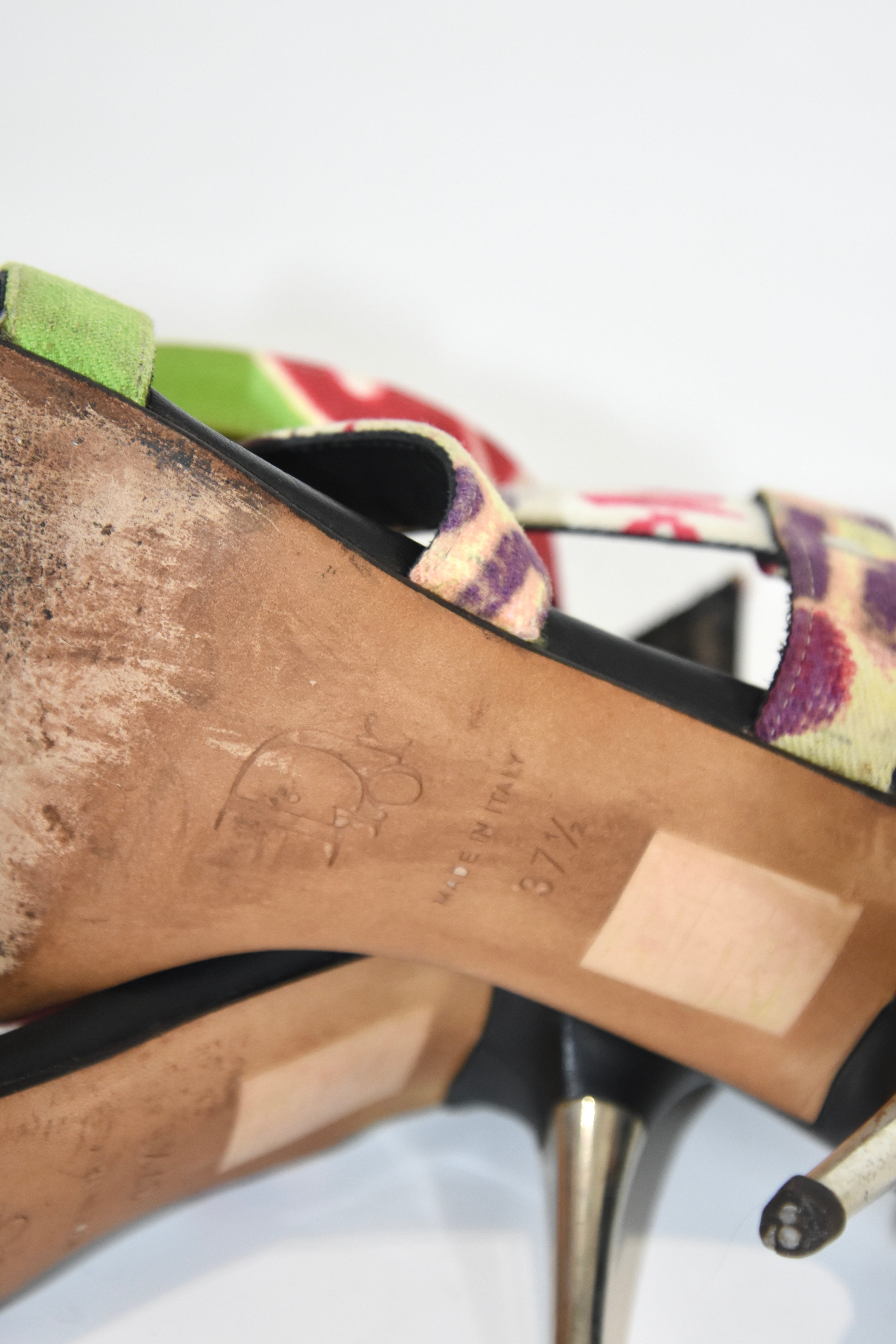 Christian Dior by John Galliano Punk Graffiti Print Strap Heels – Early 2000s Vintage Dior Sandals