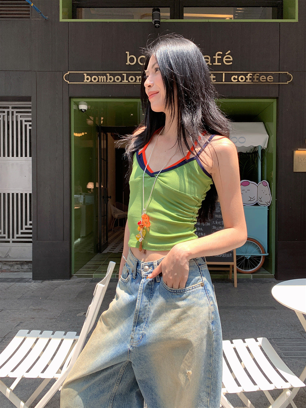 Fake Two-Piece Camisole Summer Color Block Vest Top for Women