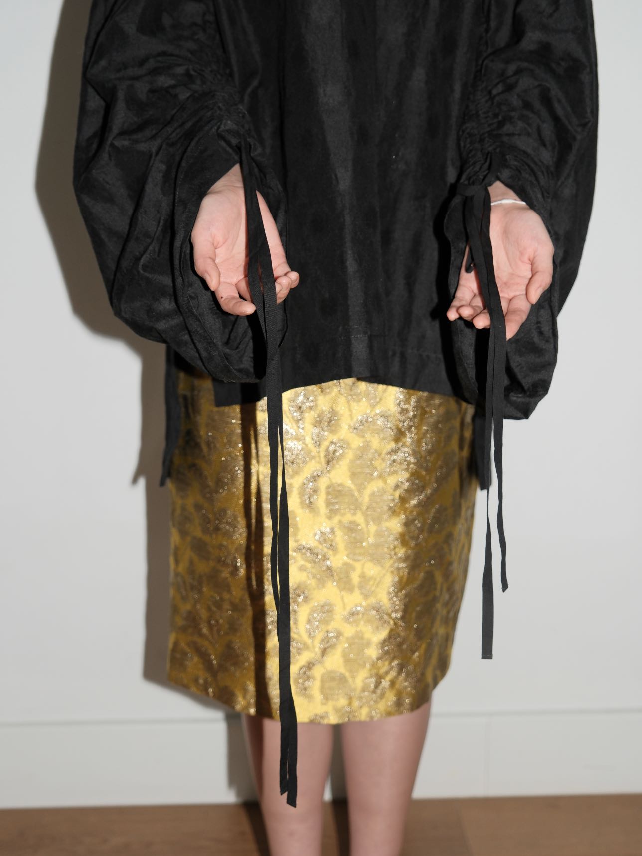 UMA WANG “TOIVO” Black Ruched Sleeve Top