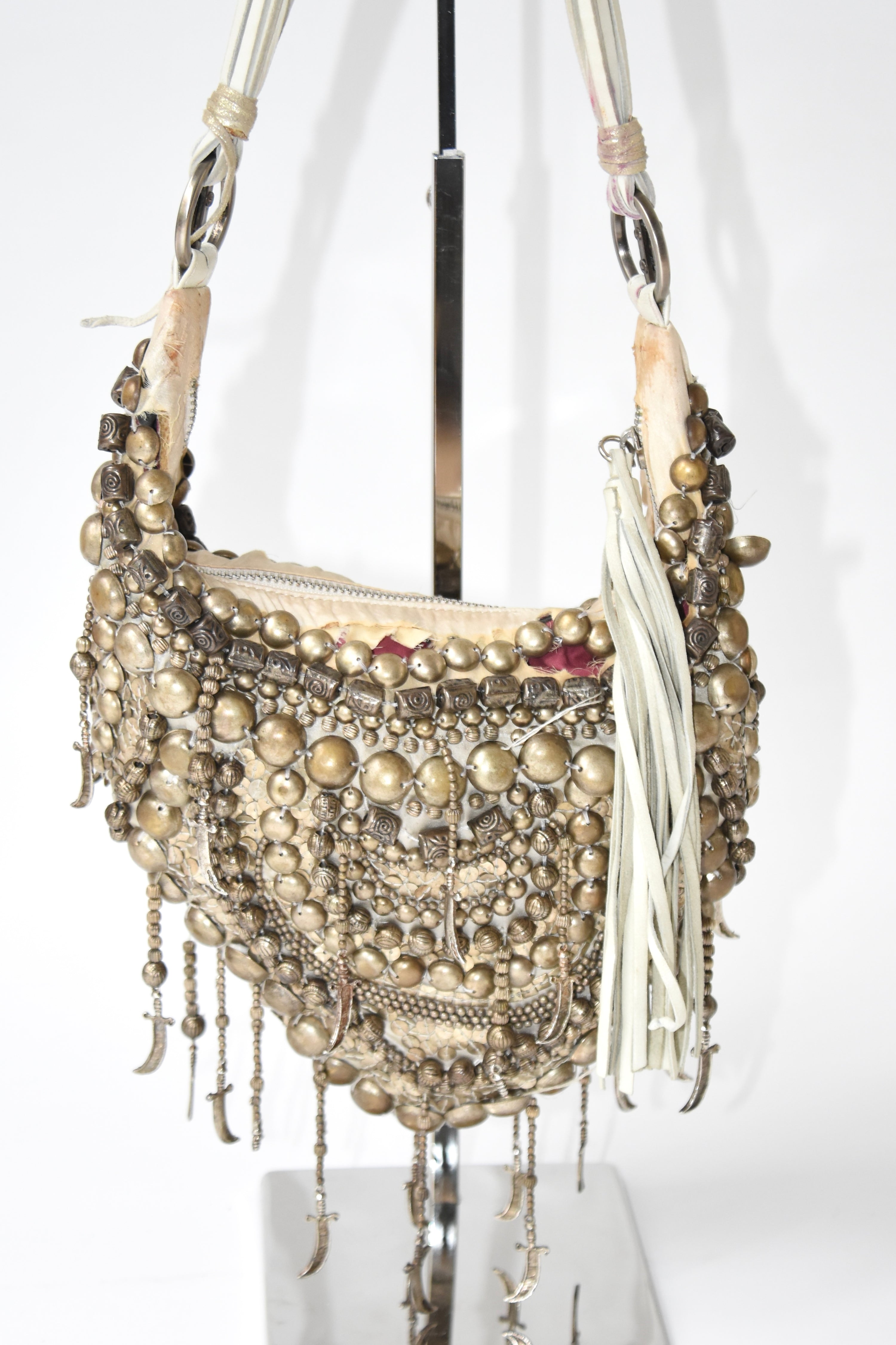 Cesare Paciotti Rare Heavy Metal Beaded Shoulder Bag