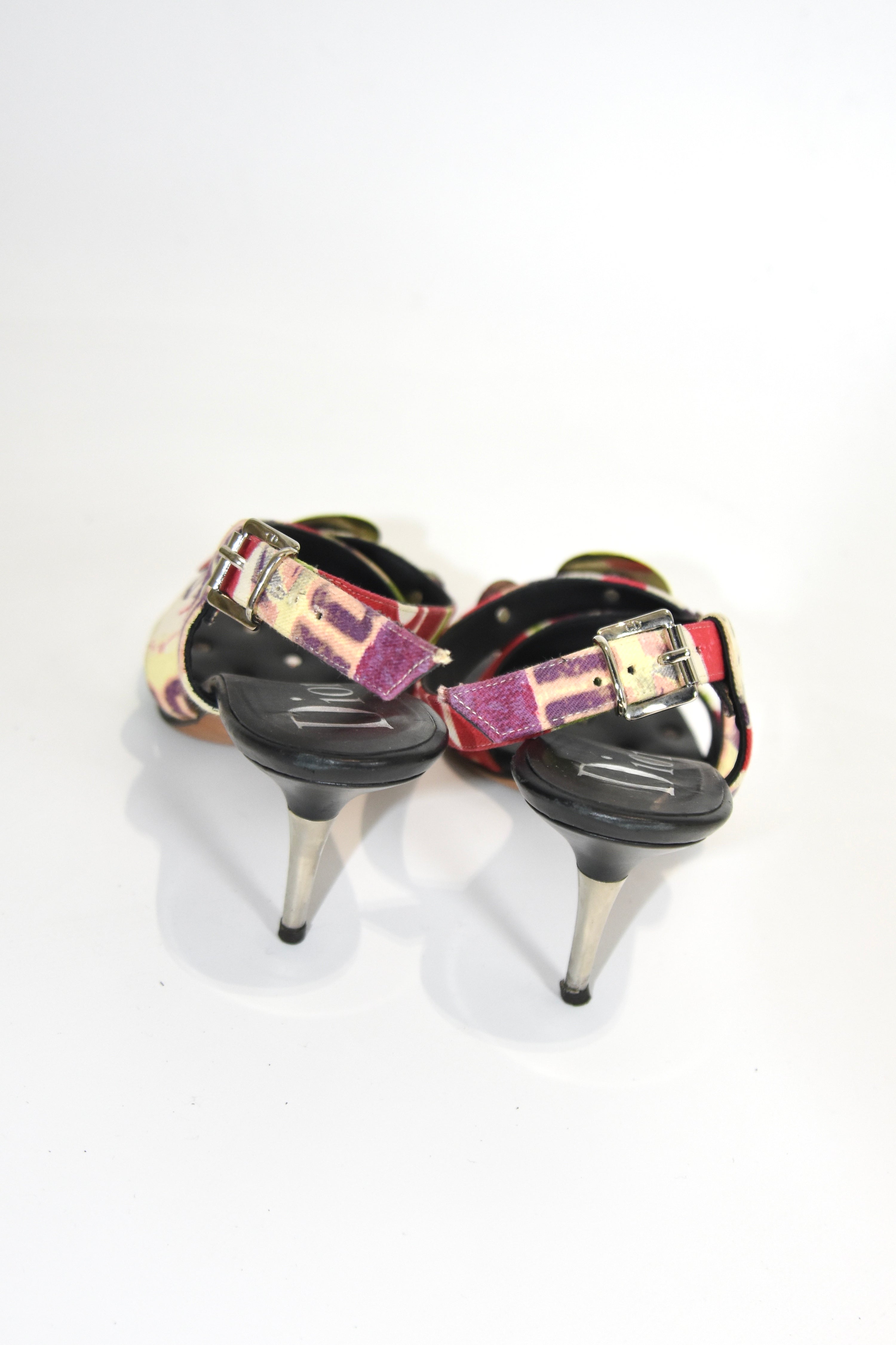 Christian Dior by John Galliano Punk Graffiti Print Strap Heels – Early 2000s Vintage Dior Sandals