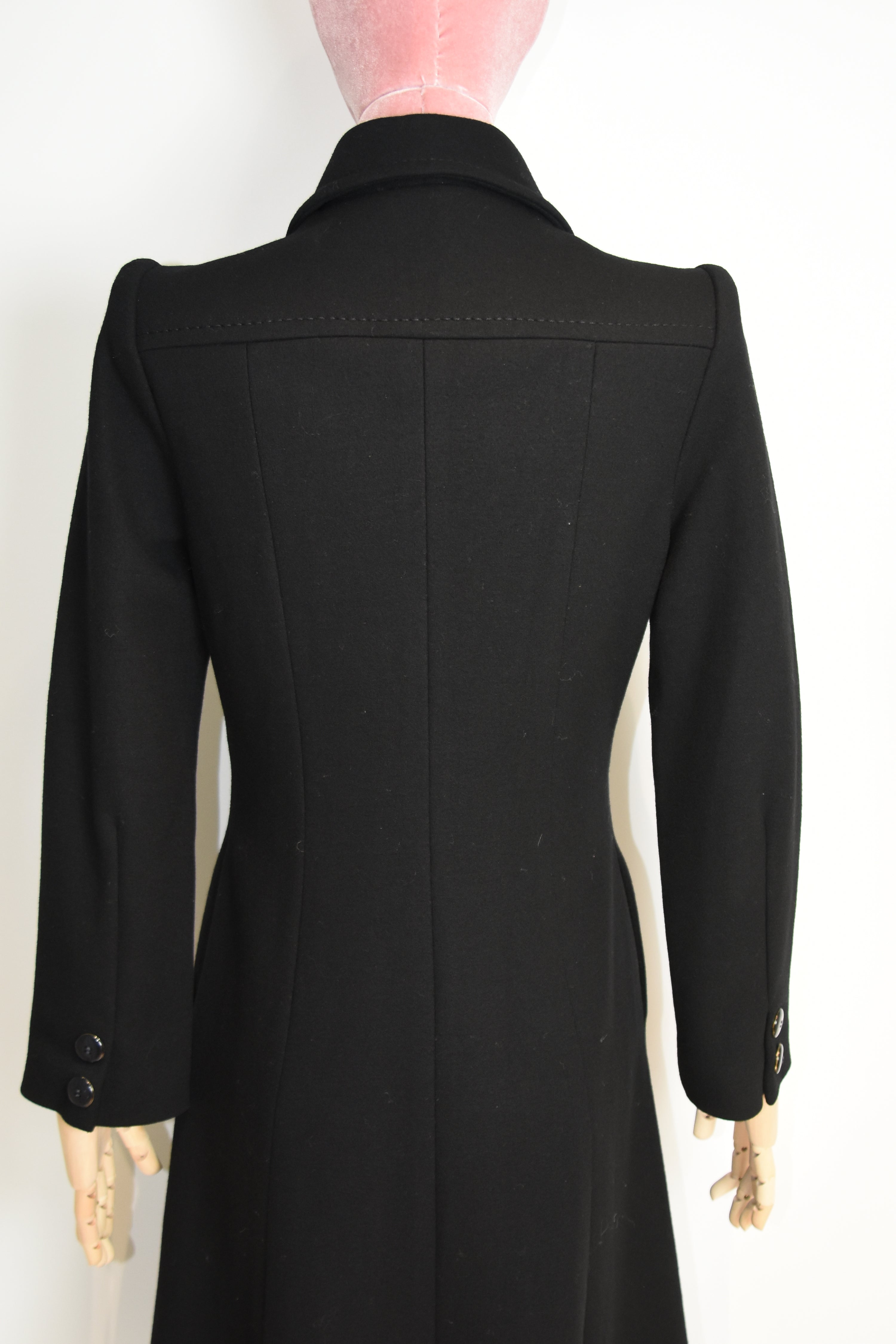 Gianni Versace Couture Vintage Black Wool Coat with Structured Collar & Full Button Front (Rare 90s Archive Piece)