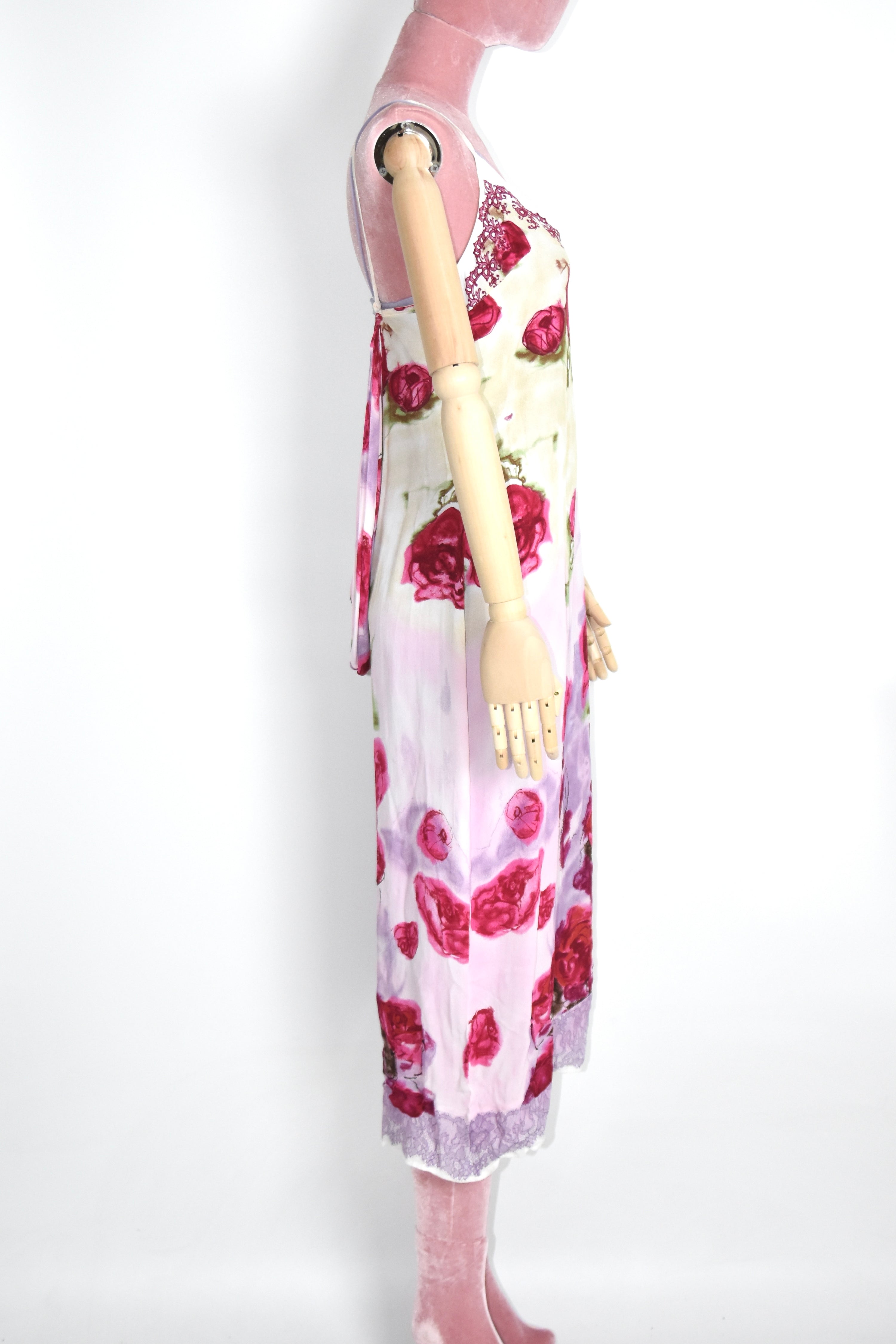 Blumarine F/W 1997 Rose-Print Layered Hooded Slip Dress