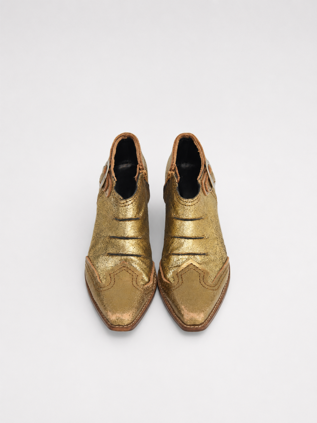 Junya Watanabe Comme des Garçons Archive Metallic Gold Distressed Western Buckle Shoes – Women’s EU 37–37.5 Fit