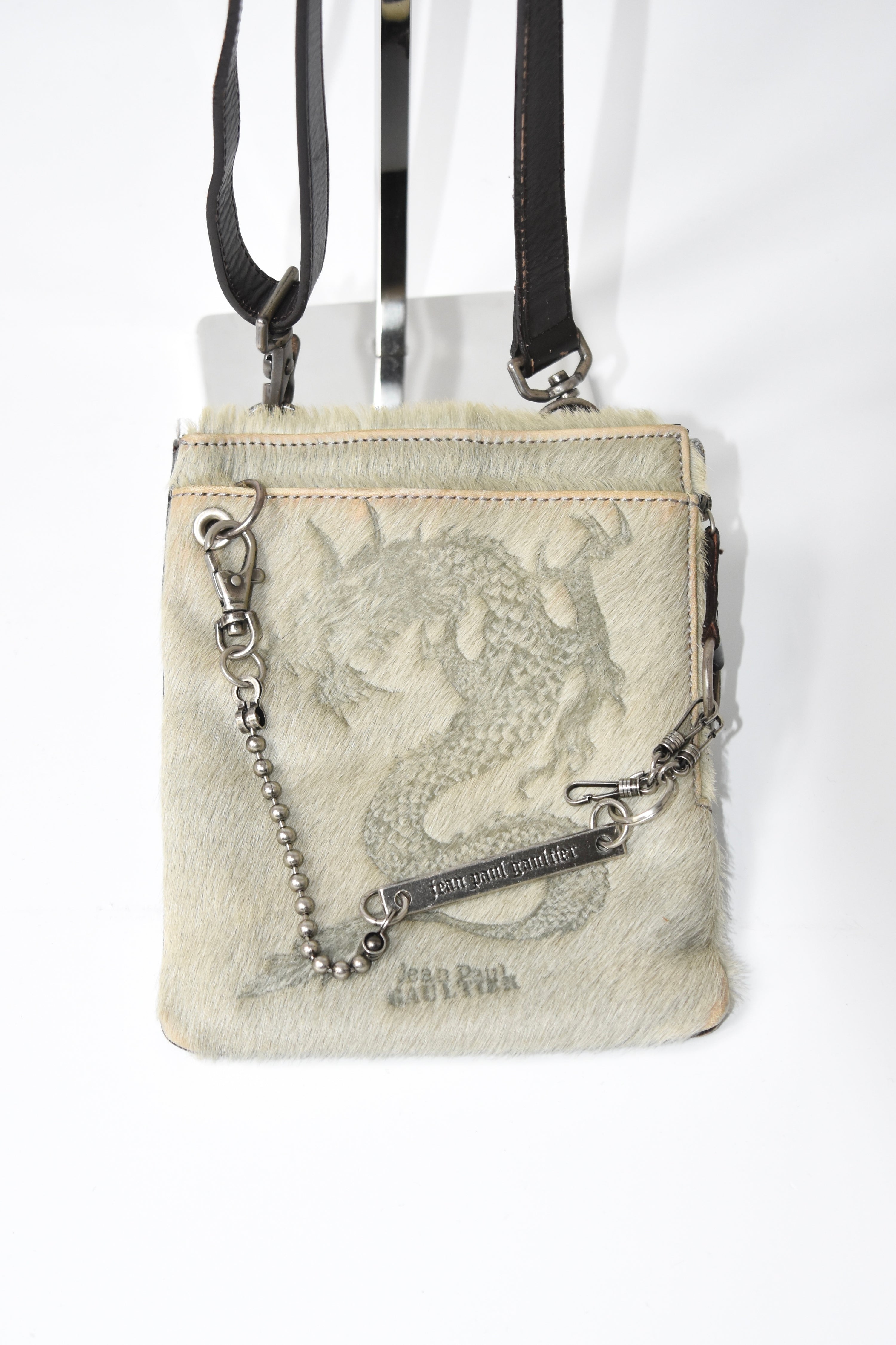 Jean Paul Gaultier Embossed Dragon Pony Hair Shoulder Bag