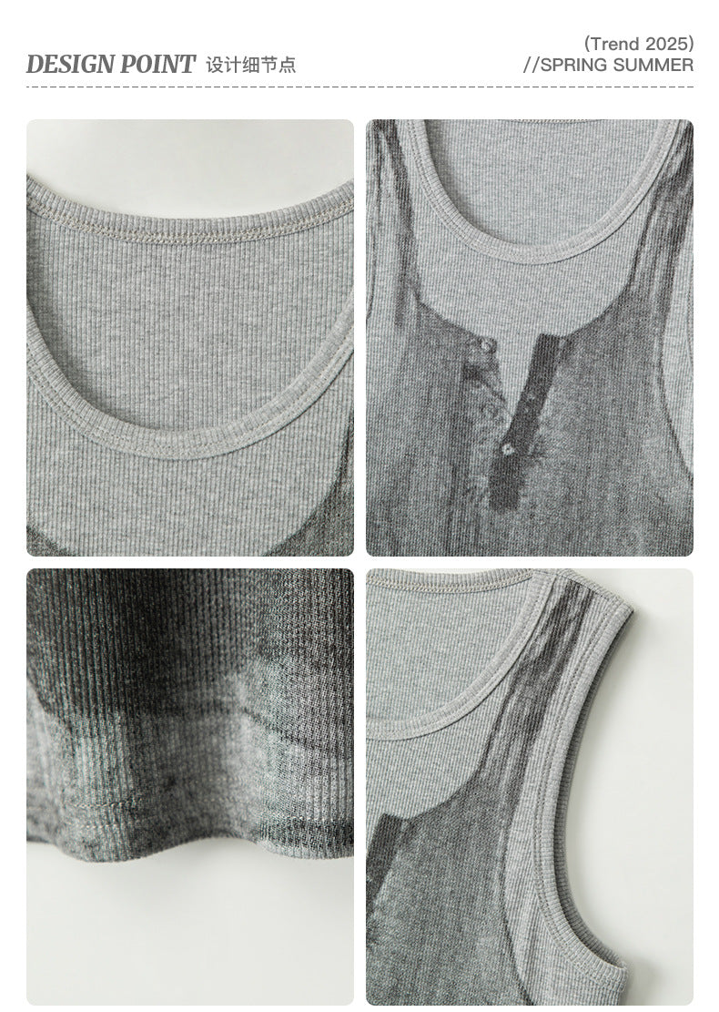 Fun Printed Tank Top Fashion Strap Slim Fit Top