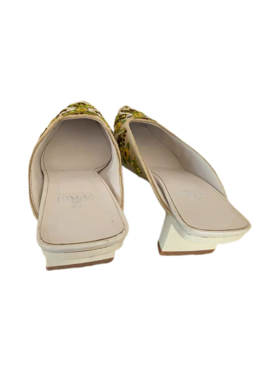 FENDI Vintage Beaded & Embroidered Pointed-Toe Slingback Heels