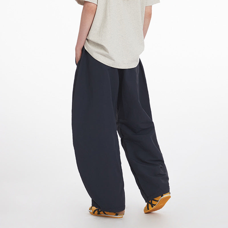 Men's Letter Print Pleated Casual Pants Women's Trendy Loose Cargo Wide-Leg Scimitar Pants